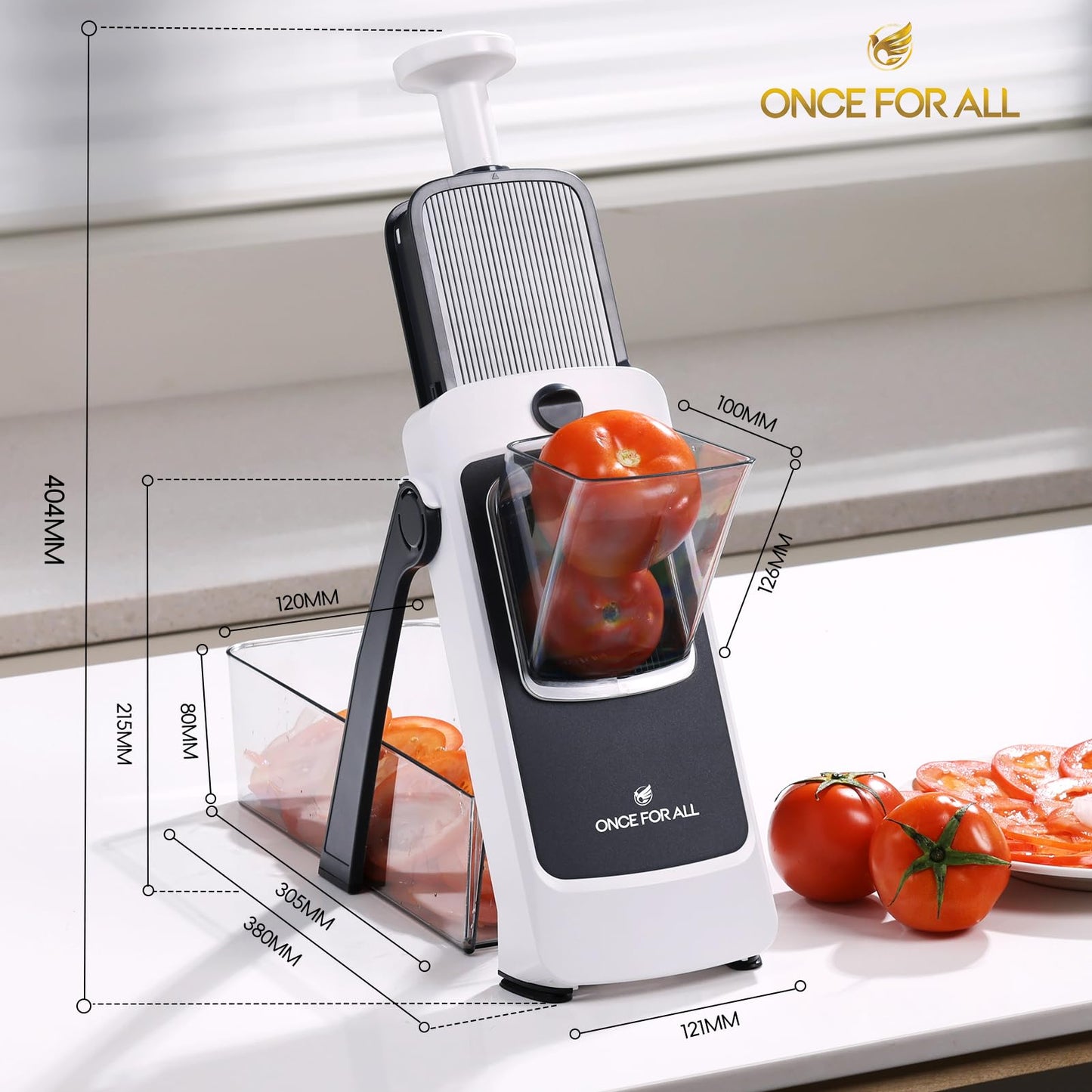 ONCE FOR ALL Safe Mandoline Slicer Pro, Gen 4th, Adjustable Thickness Vegetable Slicer For Kitchen, Food Chopper With Container, Lid, Drain Basket, Veggie Cutter For Potato Onion Fruit