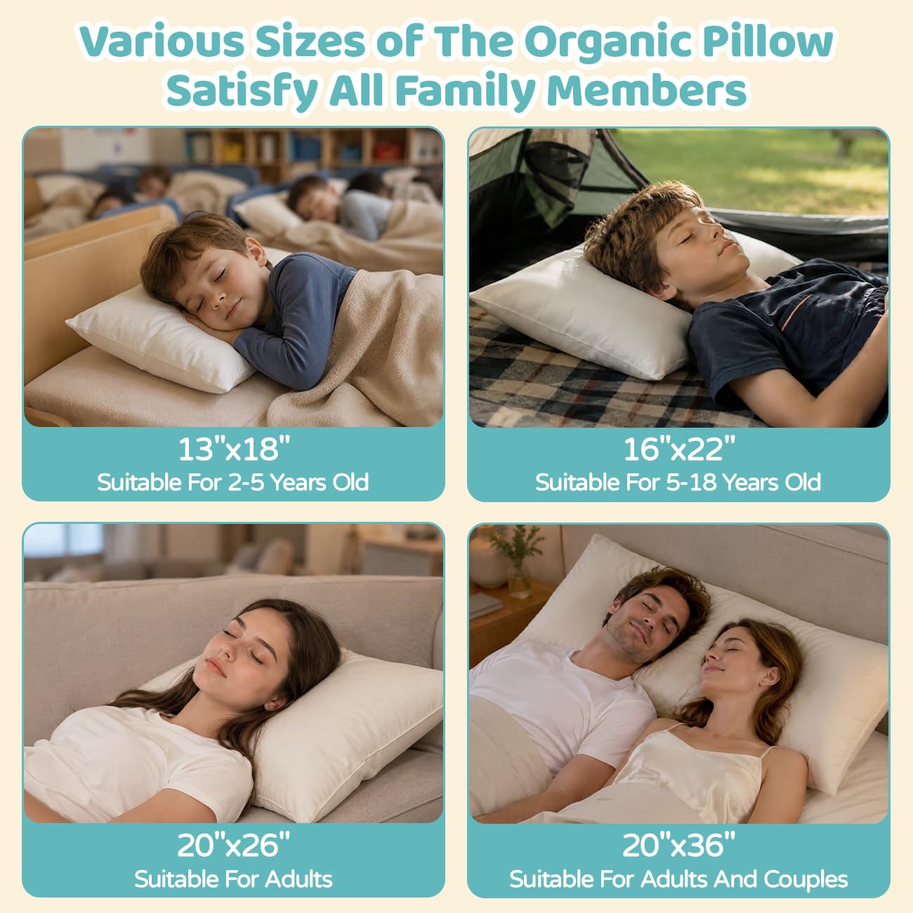 LOFE Organic Kids Pillow - 16x22 Toddler Pillow with 100% Organic Cotton Shell, 2 Pack Adjustable Loft Youth Pillow, Machine Washable Organic plilow, Soft, Perfect for Kids&Youth
