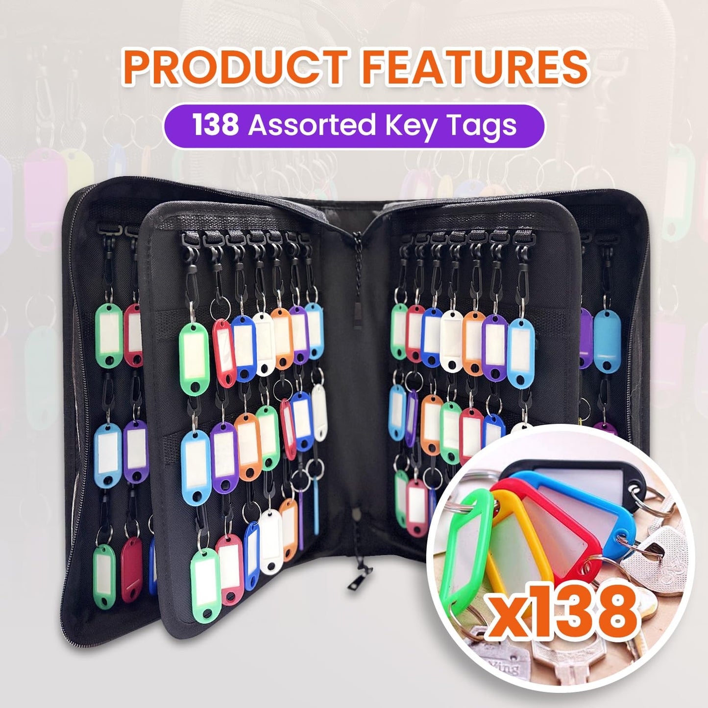 Opastry 138 Position Key Organizer with Combination Lock, Waterproof Fireproof Zippered Key Case, Key Holder Box for Rental Management Real Estate Sales Hotel Executives
