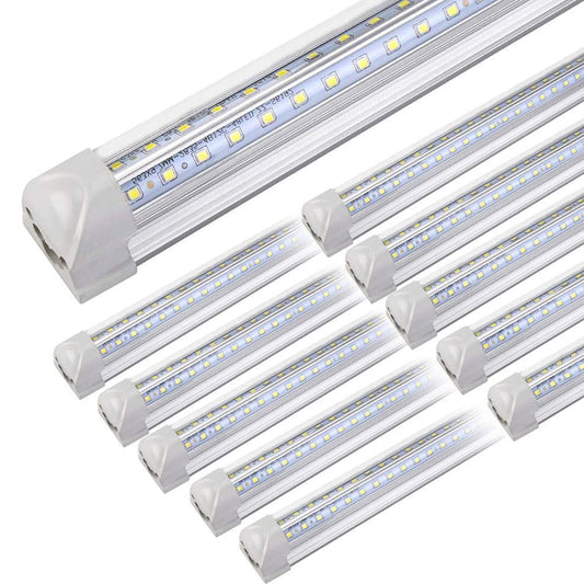 10Pack 4FT LED Shop Light - 50W 8000LM 6500K Linkable Clear Cover T8 LED Tube Light for Workshop, Warehouse, Basement - Plug and Play