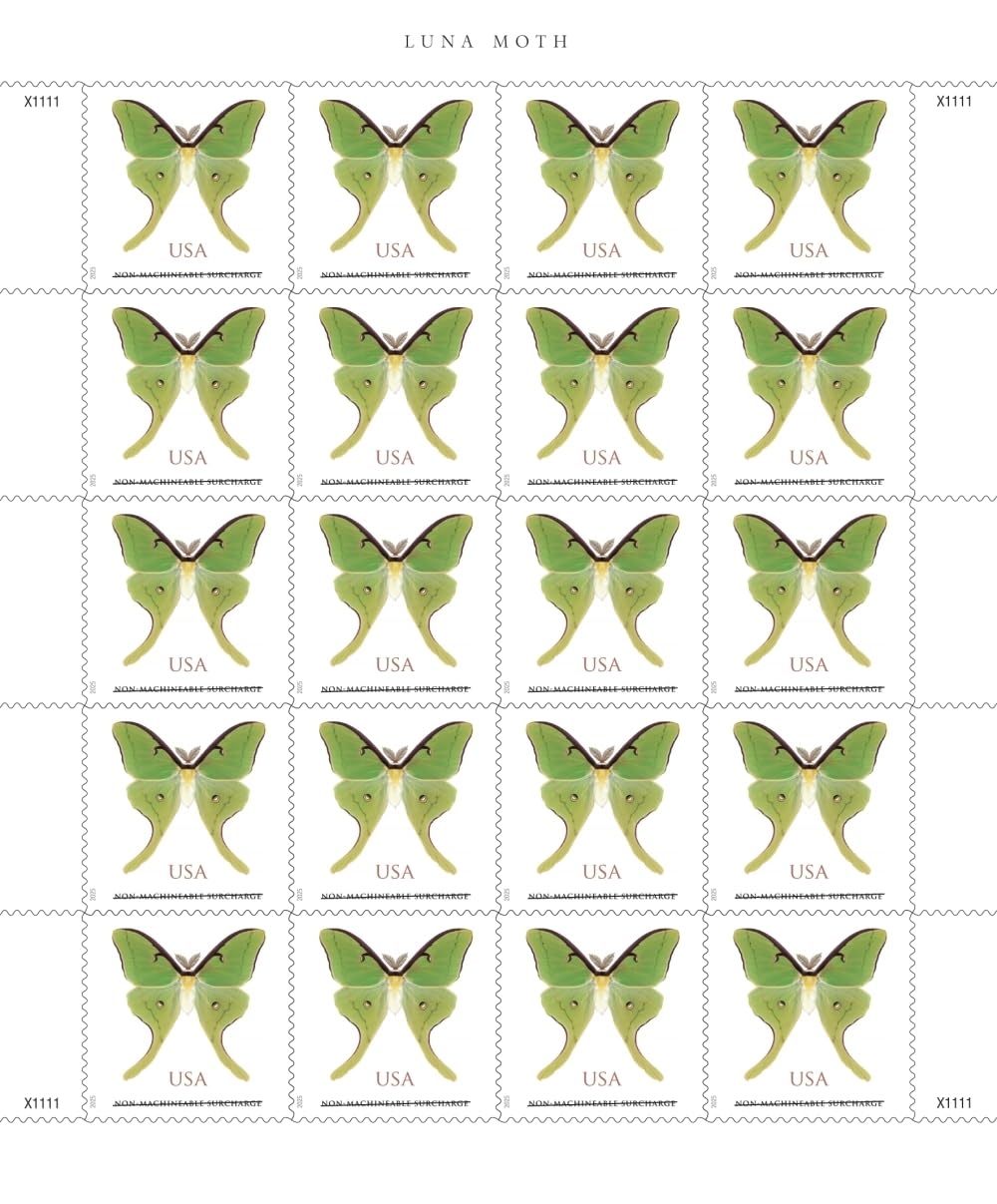 United States Postal Service Luna Moth 2025 (Sheet of 20) Non-Machineable Surcharge Rate for Square Envelopes First-Class Mail Forever Postage Stamps