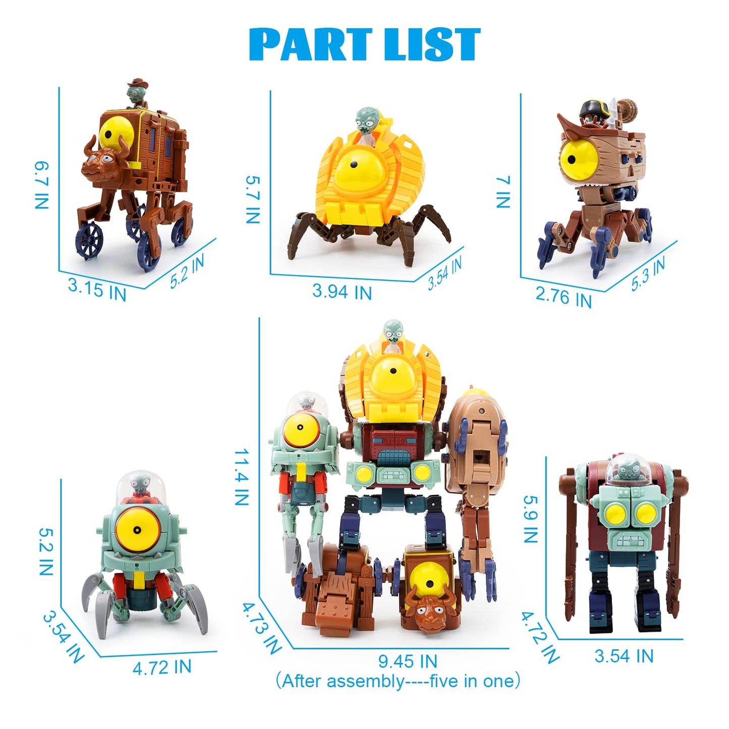 Maikerry 5-in-1 Plants vs. Zombies BOSS Robot Set - Action Figures Toys for Game Fans - Birthday and Party Gifts for Boys & Girls