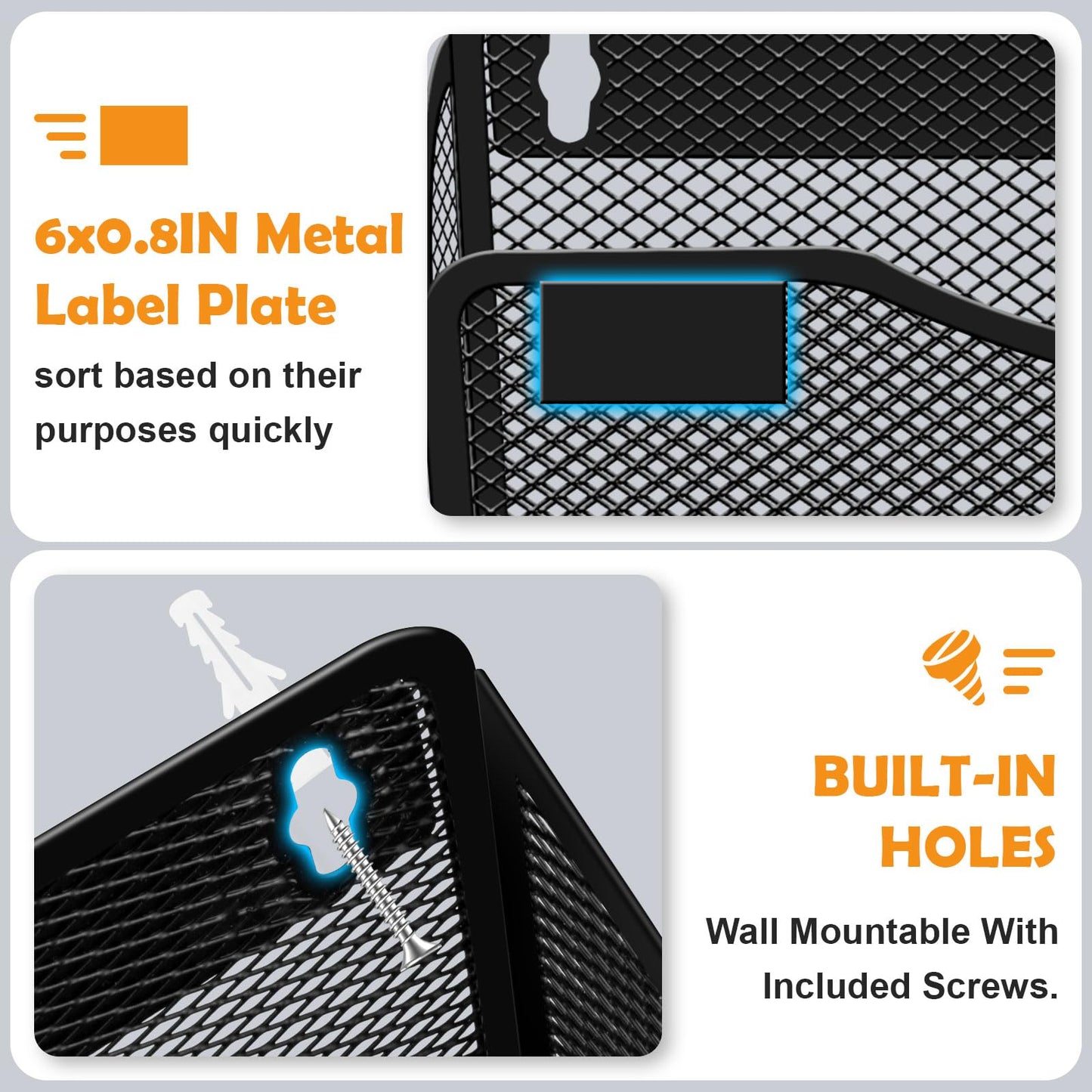 Magnetic File Holder, 3PCS Wall Hanging File Paper Mail Organizer with Removable Hooks, No Drilling Magazine Document Holder for Whiteboard, Refrigerator, File Cabinets, Washing Machine, Office,Black