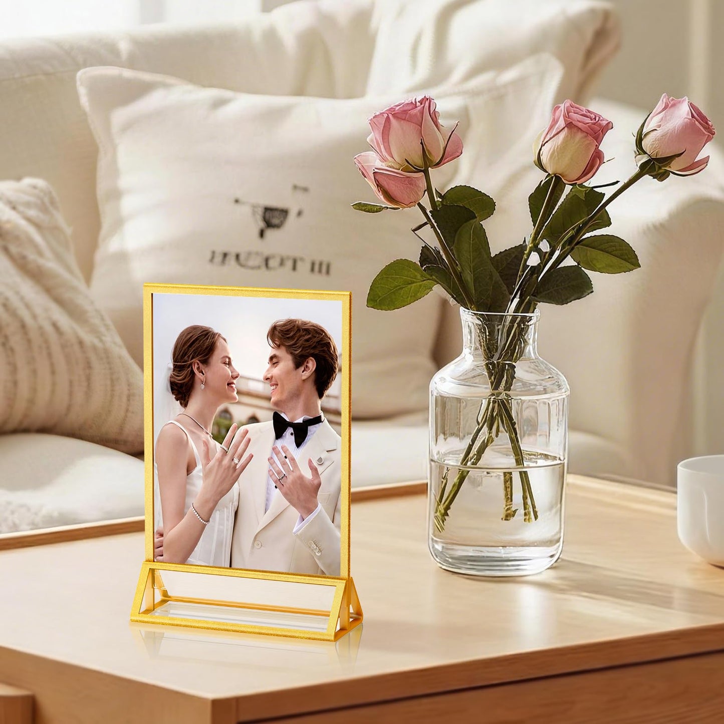 PPH-Sisy 5x7 Acrylic Sign Holder, 14 Pack Gold Picture Frame Double-Sided Clear Acrylic Sign Holder Flyer Menu Holder, Wedding Table Number Stands, Photo Frames for Office Home Event