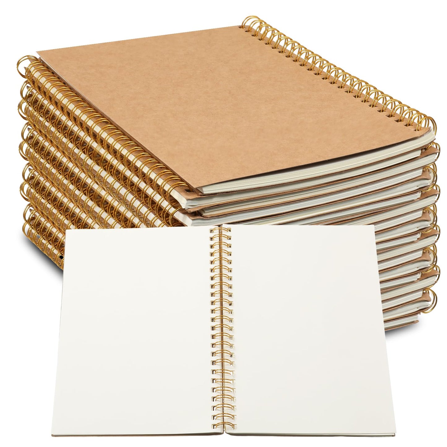 SHENLIU 24 Pack Blank Spiral Notebook, A5 Unlined Spiral Notebook, 100 Pages/ 50 Sheets Journal Sketch Books 8.3"x 5.5" Soft Cover Kraft Diary Planner for School Travel Office (Brown)