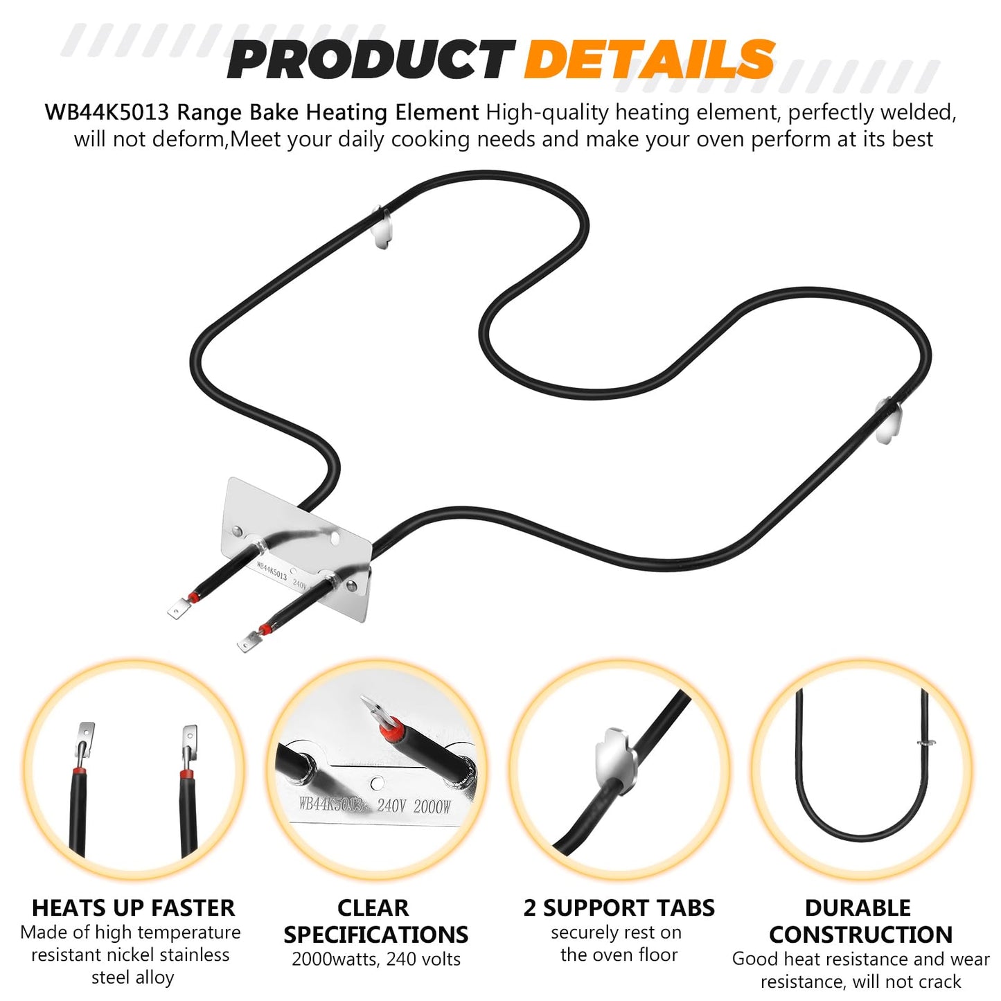 WB44K5013 WB44K5010 Range Oven Bake Element by Blutoget-Fit for GE Hotpoint Ken-more General Electric Oven Bottom Heating Element Replaces WB44K5008 WB44K5010 ERB44K5013 AP2030969 AP4404441
