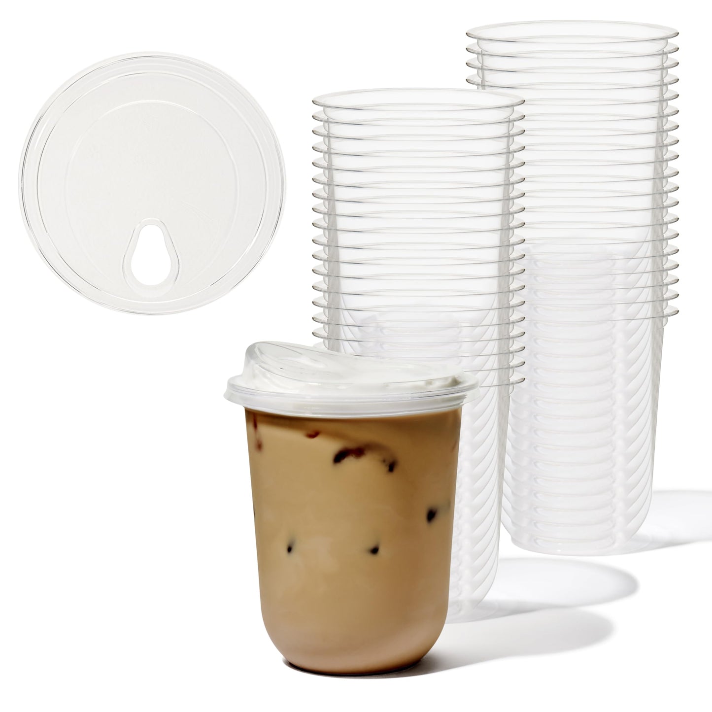 TOSSWARE NATURAL 16oz Arc Bundle - Plant Based 98mm Clear Cold Cups + Sip Lids - Plastic Alternative for Parties, Bachelorettes, Weddings - Recyclable - Set of 50