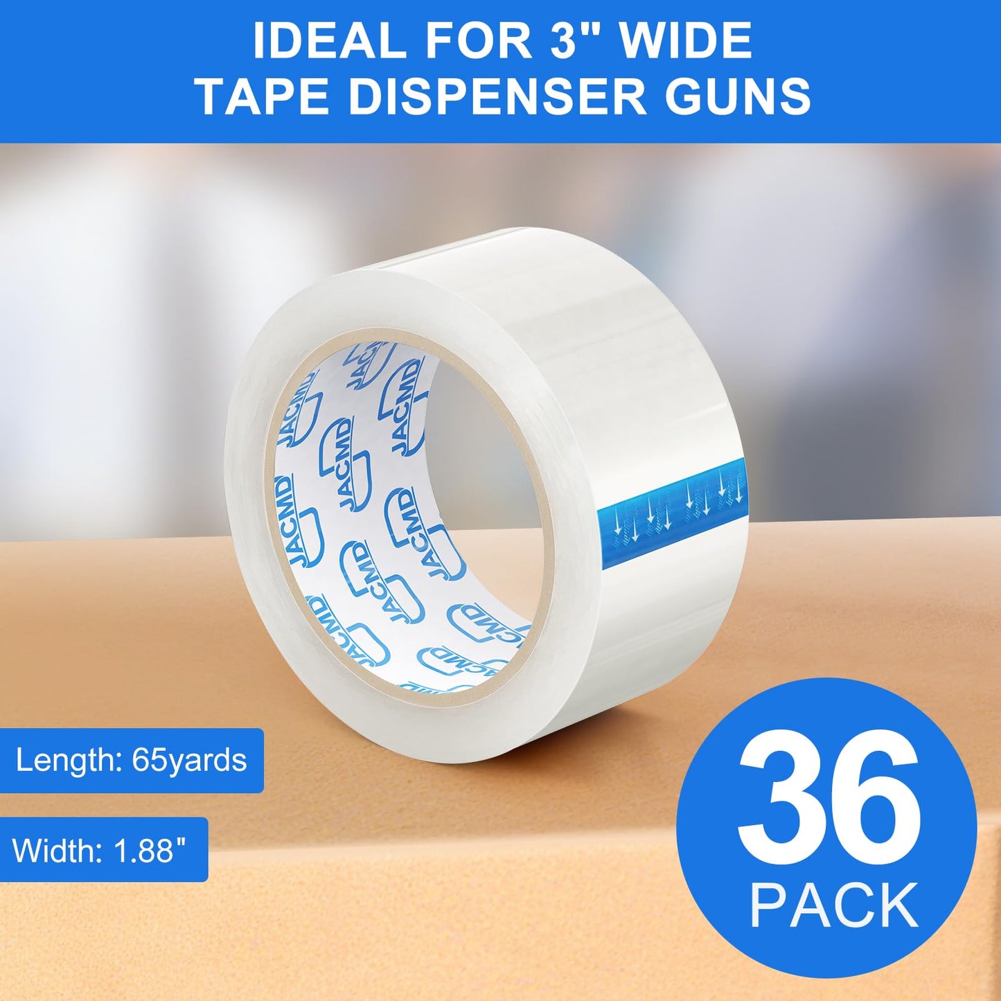 JACMD 36 Rolls Packing Tape, 2 Inch x 65 Yards Heavy Duty Shipping Tape - Clear Transparent Packaging Tape for Boxes, Waterproof & Tear Resistant, Strong Adhesive for Moving & Mailing