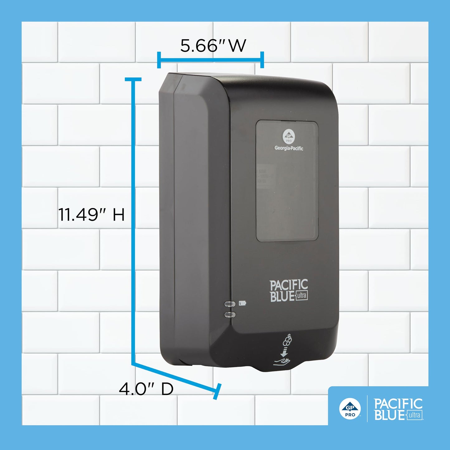 Georgia-Pacific (53590) Pacific Blue Ultra Automated Soap Dispenser, Black, Wall Mounted, Easy To Install & Maintain, Batteries Included