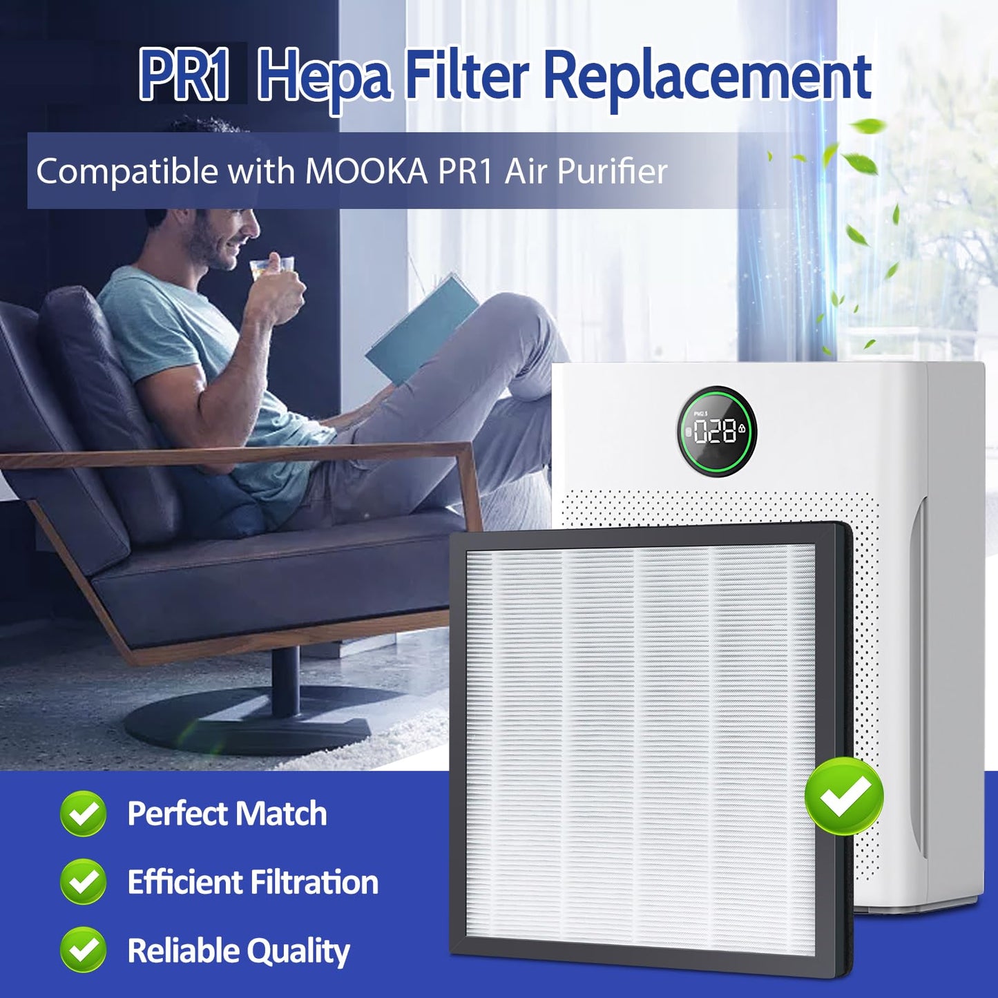XBGG 3 Pack PR1 Replacement Filter for PR1 Air Purifier, H13 True HEPA Filter for Home Large Room up to 2200sq.ft with 6 Pcs PR-1 Pre-Filter