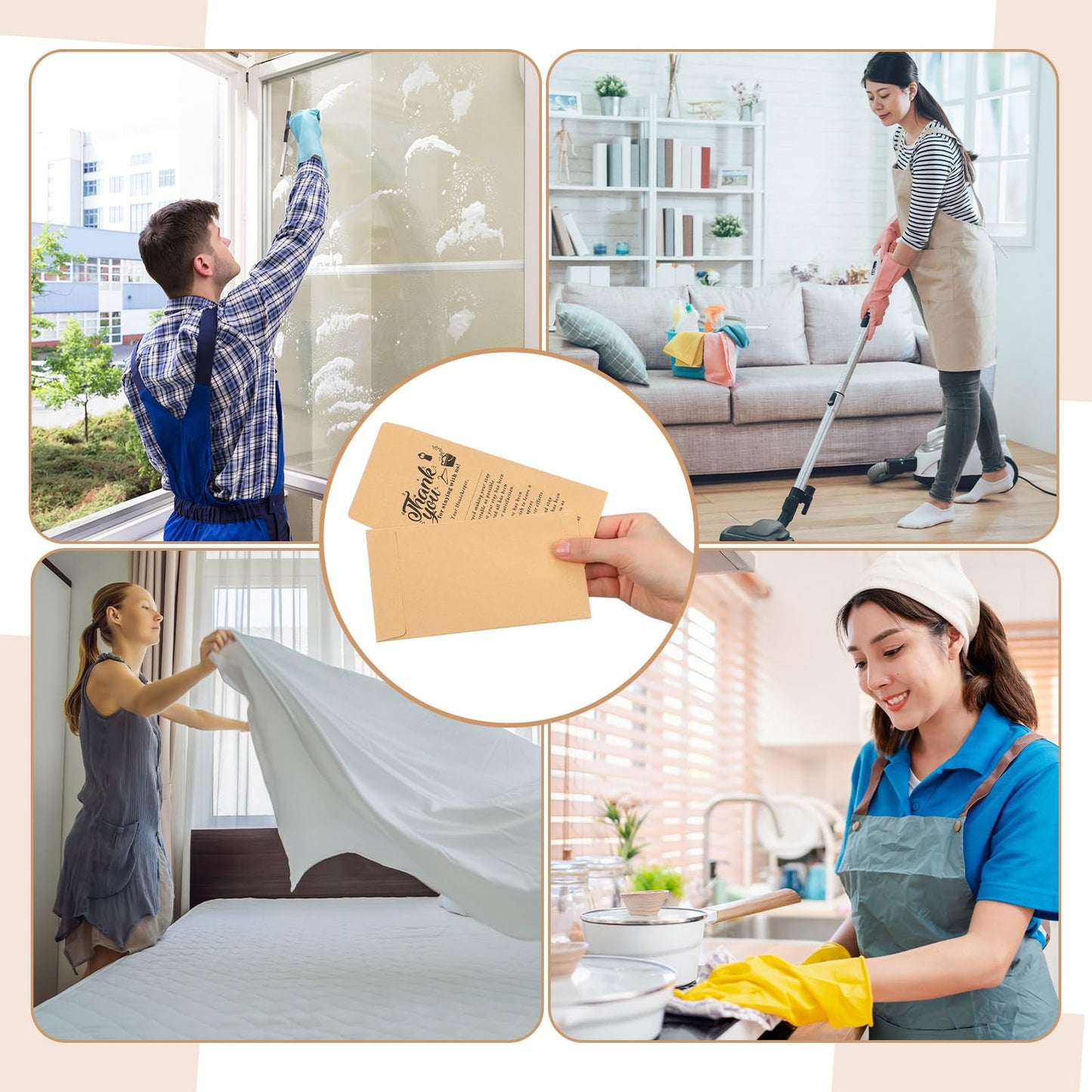 Eersida 500 Pcs Kraft Housekeeping Tip Thank You Envelopes Bulk 3.5 x 6.5 Inch Self Adhesive Kraft Paper Seed Envelopes for Cash Coin Money Gratuity Key Cards Saving Hotel Motel
