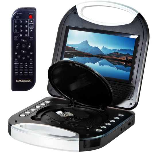 Magnavox MTFT750-BK Portable 7 inch TFT DVD/CD Player with Remote Control and Car Adapter in Black | Rechargeable Battery | Headphone Jack | Built-In Speakers |