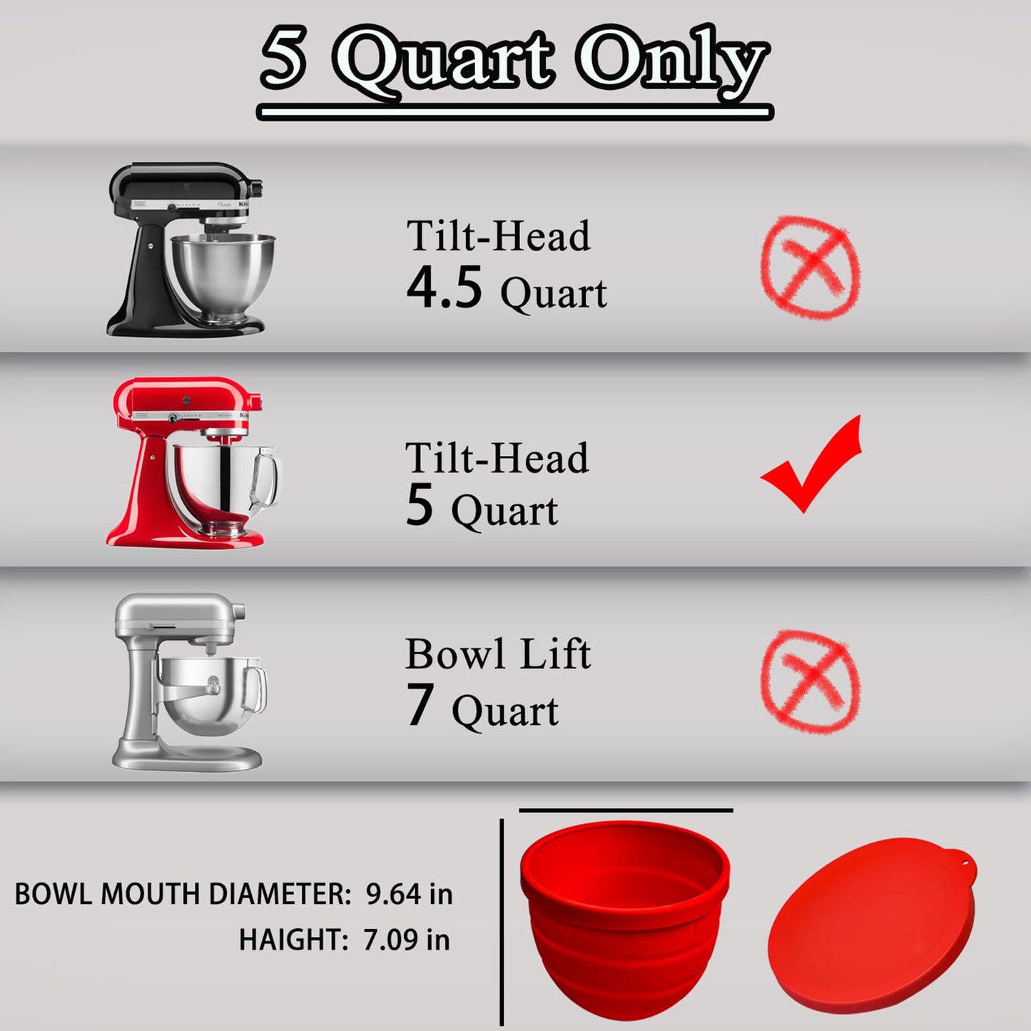 Silicone Bowl Liners for KitchenAid Tilt-Head 5 Qt Stand Mixers, 3 Silicone Liners & Lids/Extra-Thick/No Plastic Smell/Dishwasher Safe/Food Grade/Kitchen Aid Accessories and Attachments for Baking