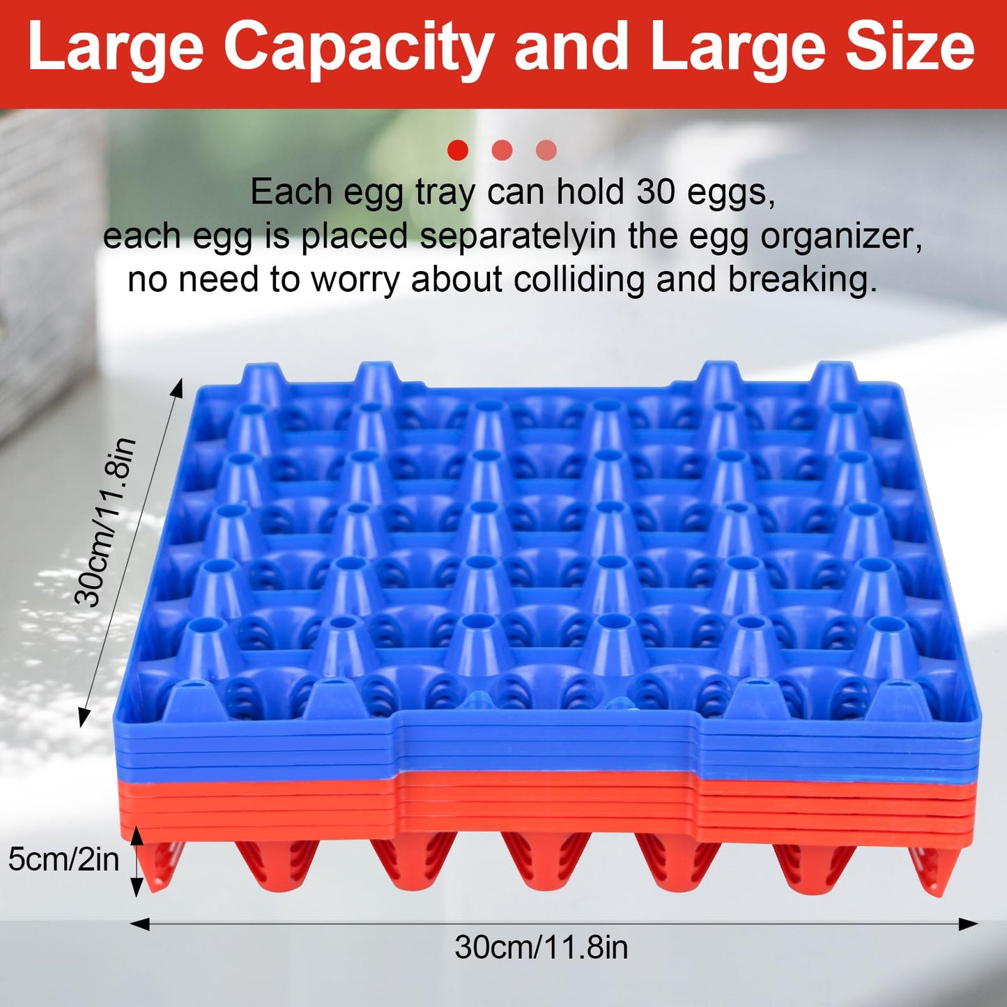 DETODDA 16 Pack Plastic Egg Tray Egg Crates, 30 Egg Flats Stackable, Reusable Egg Storage Trays for Chicken Coop & Farm, Large Plastic Egg Holder for Collecting, Storing & Transporting Eggs