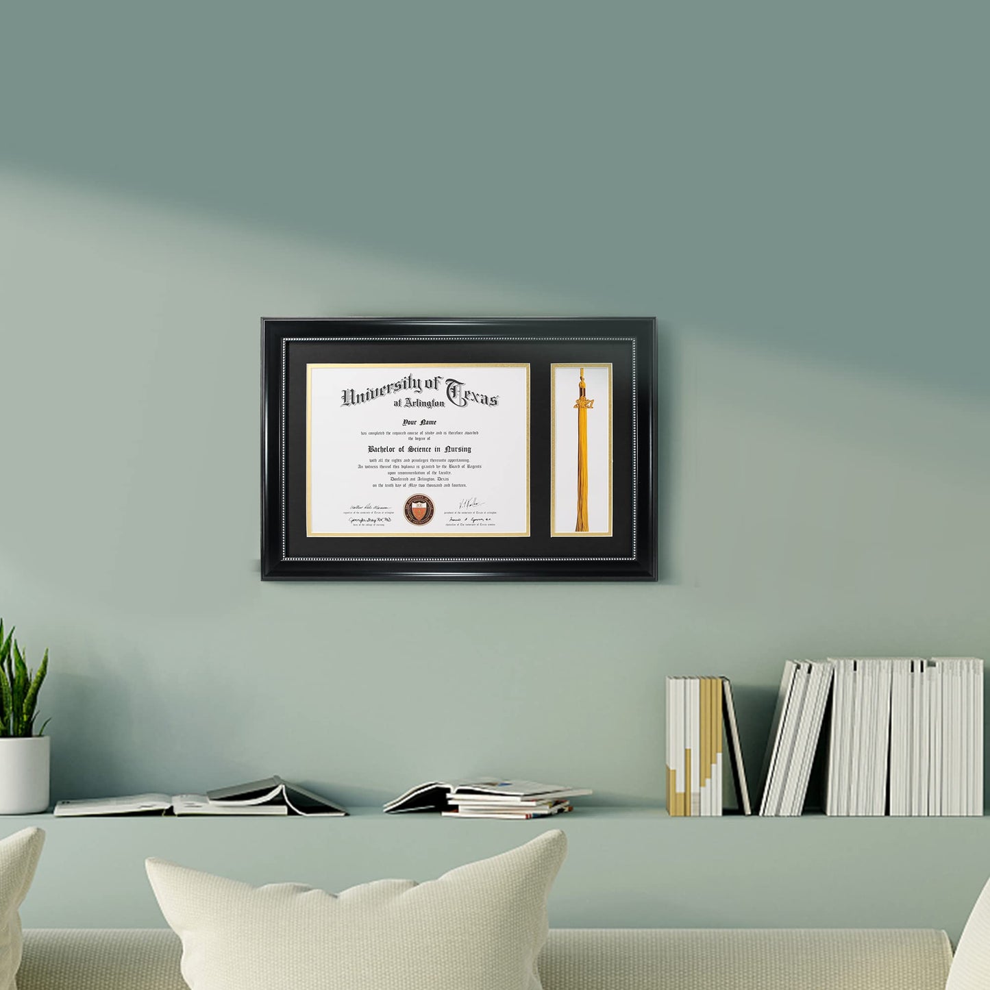 GraduationMall 11x17 Black Diploma Frame with Tassel Holder for 8.5x11 Certificate Document,Real Glass, Black over Gold Mat