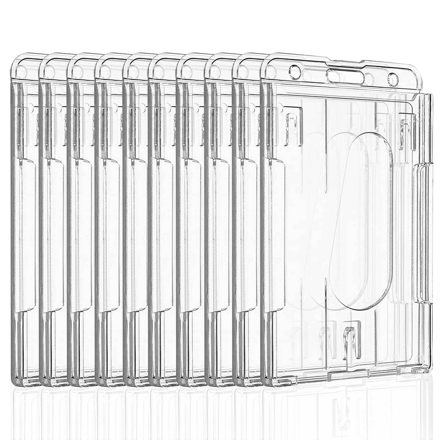 Pawfly 50 Pack Vertical 2-Card Badge Holder with Thumb Slot Hard Transparent PC Case Protector for Office School IDs Credit Cards Driver’s Licenses and Passes