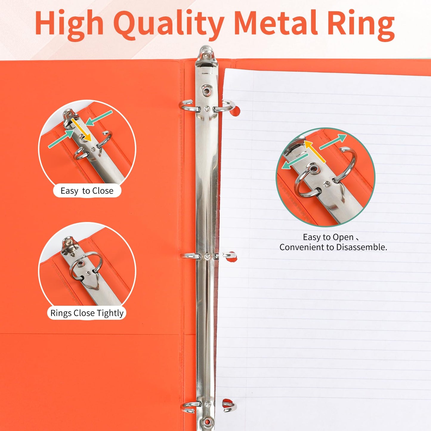 Durable 3-Ring Binder, 1 Inch Round Ring, Clear View Cover with 2 Inside Pockets, PVC-Free, Assorted Colors Binders, Holds 8.5 x 11 Inch Paper, 12 Count