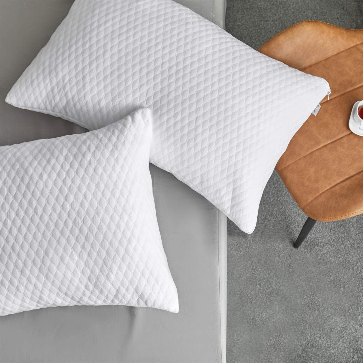 NTCOCO Shredded Memory Foam Bed Pillows for Sleeping King Size 2 Pack, with Washable Removable Hypoallergenic Sleep Pillow for Back and Side Sleeper