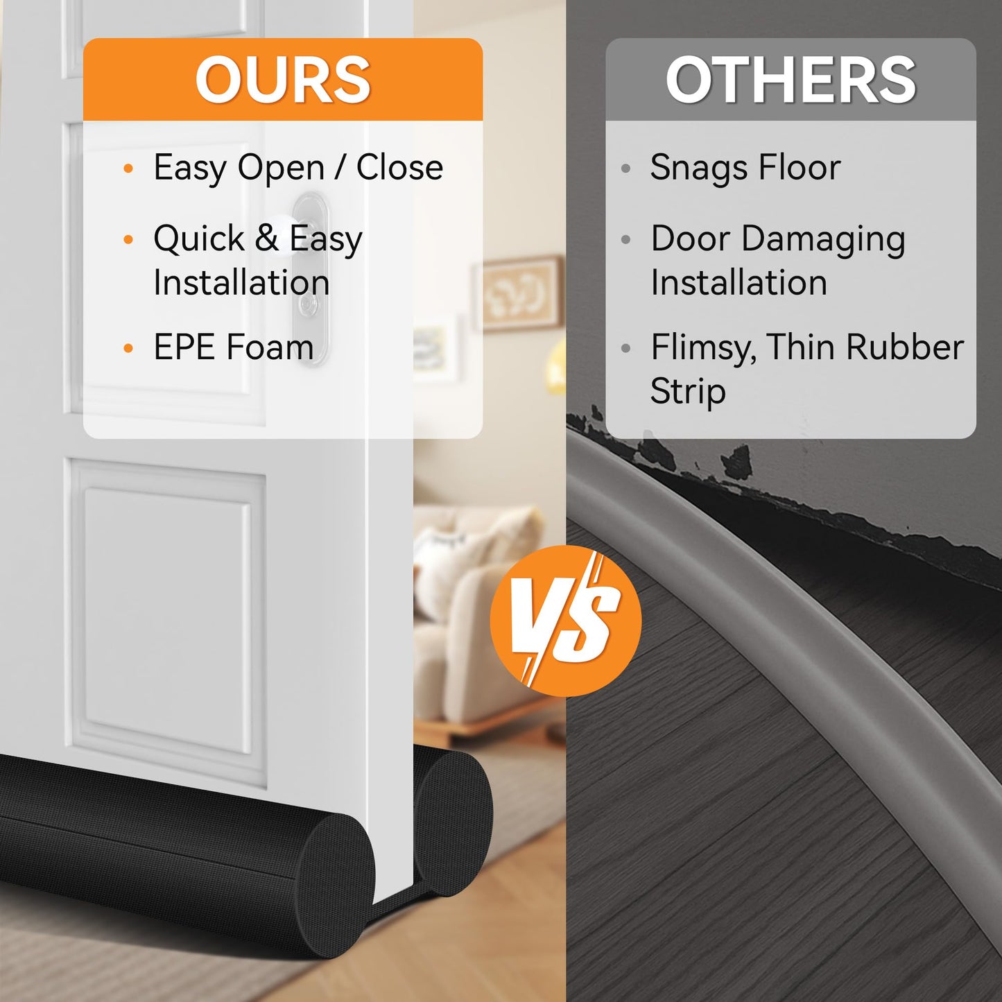(2 Pack) Under Door Draft Stopper, Draft Stopper for Bottom of Door, Adjustable 30-36 Inch Door Draft Blocker, Under Door Gap Filler, Easy Install Door Seal, Helps Reduce Drafts, Noise and Heat Loss