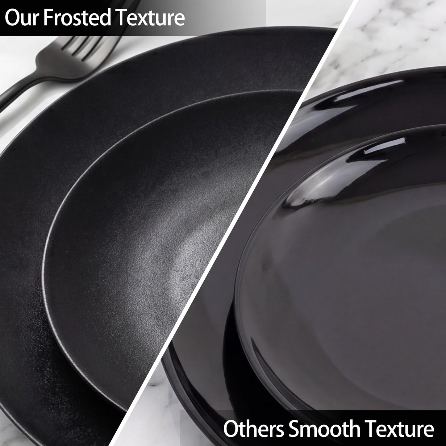 EI 150pcs Black Plastic Plates Frosted Plastic Plate,Premium Heavy Duty Black Plastic Plates,Black Disposable Plates with Plastic Silverware,10.25" Dinner Plates and 7.5" Dessert Plate Wedding Party