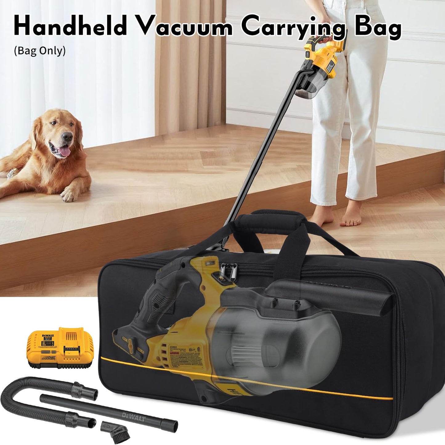 ZIORS Storage Bag Compatible with DEWALT 20V Handheld Vacuum Cordless DCV501HB,Carry Case for Car Handheld Vacuum,Large Capacity Travel Case for Accessories,Bag Only