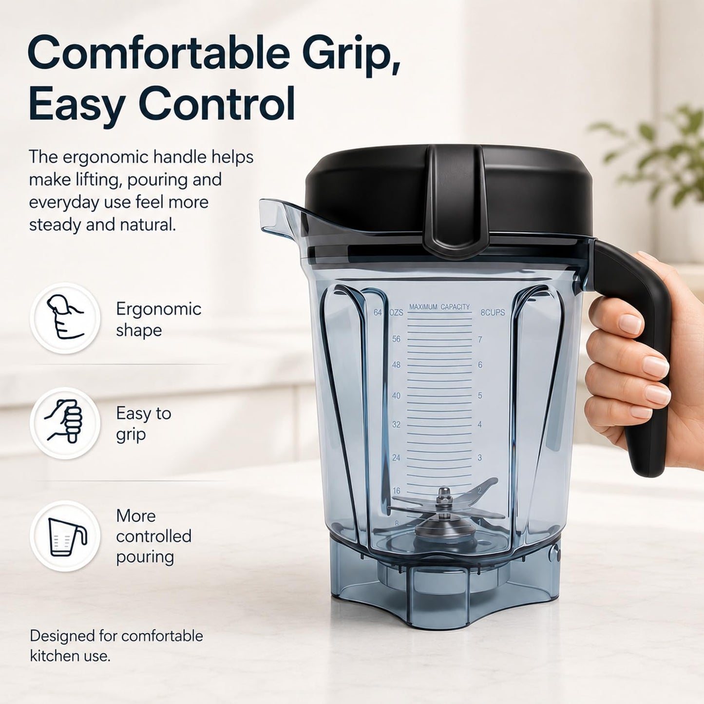 64oz Low-Profile Blender Pitcher Compatible with Vitamix 5200/7500/5000/6300/750/E310/VM0102/VM0103/VM0197- BPA-Free Container Jar Cup for Classic & Explorian Series Etc