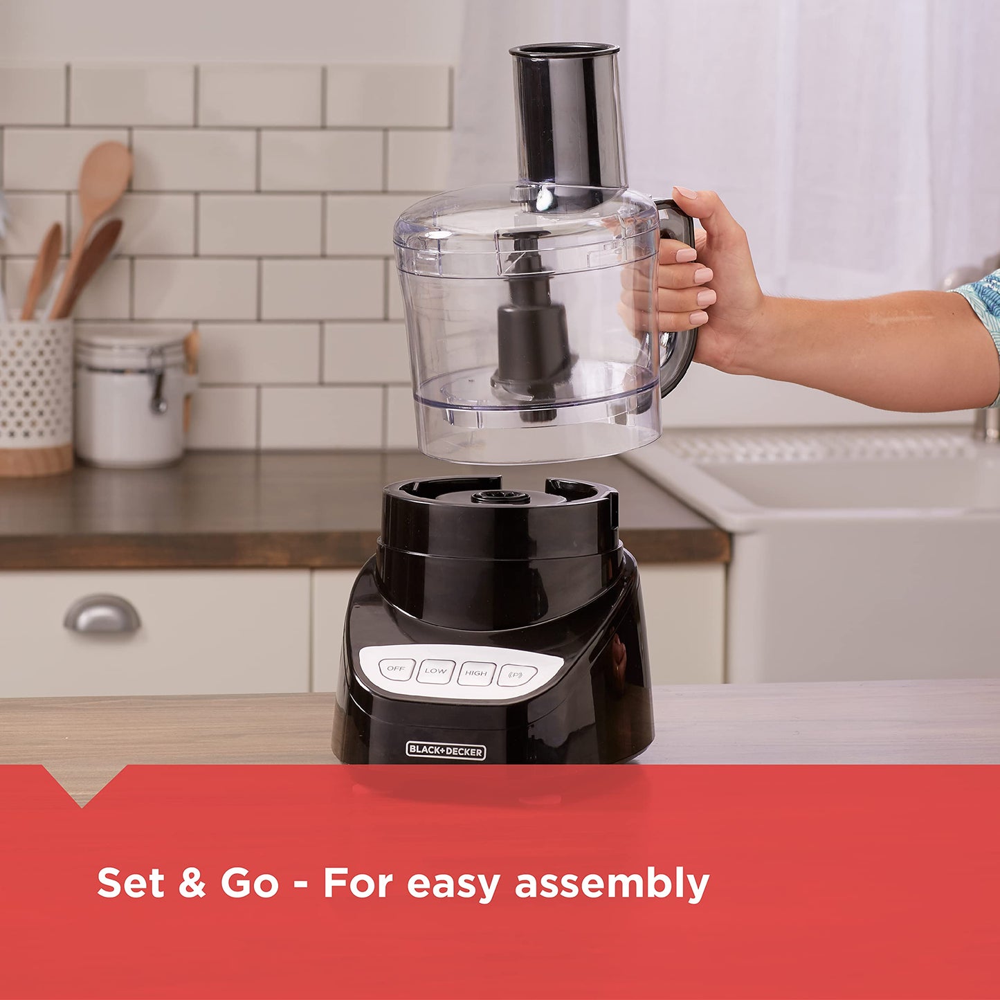 BLACK+DECKER 8-Cup Food Processor, Easy Assembly, Stainless Steel S-Blade, Shred, Slice, Chop, Puree, 450W Motor