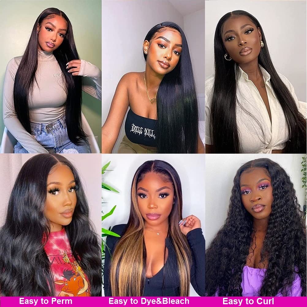 10A Brazilian Straight Human Hair 3 Bundles with Closure 16 18 20+14 Inch 100% Unprocessed Straight Virgin Hair Weave Bundles Human Hair with 4x4 HD Lace Closure