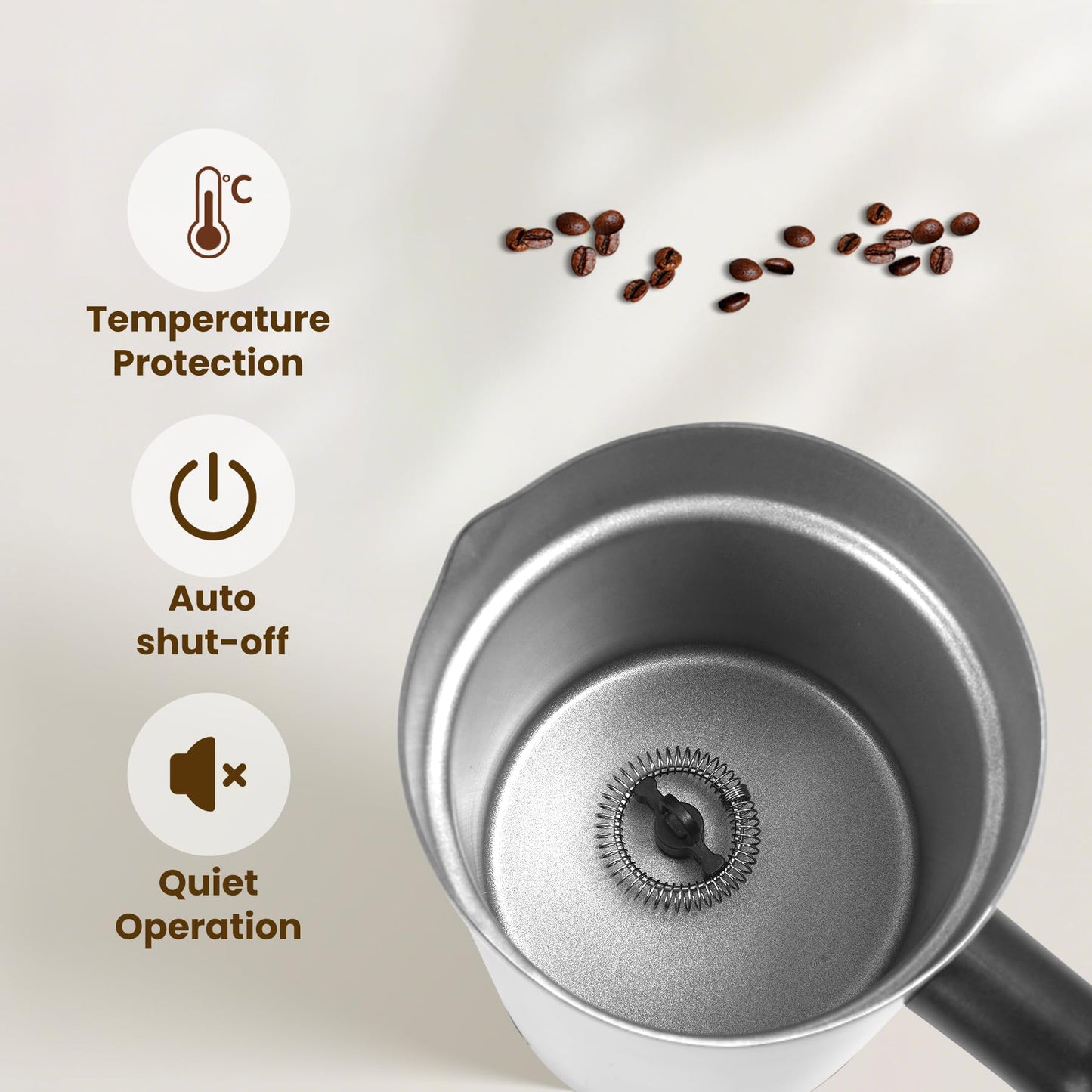 Milk Frother, 4-in-1 Milk Frother and Steamer, 10.6oz Electric Milk Steamer, Automatic Cold and Hot Foam Maker for Lattes, Cappuccinos, Ceramic Lining Interior (Polished)