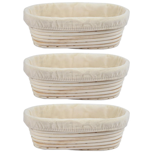 3Pcs Banneton Bread Proofing Basket, 10 inch Oval Banneton Basket,Sourdough Proofing Basket,Bread Bowl Handmade Rattan Baskets and Liners for Professional & Home Sourdough Bread Baking