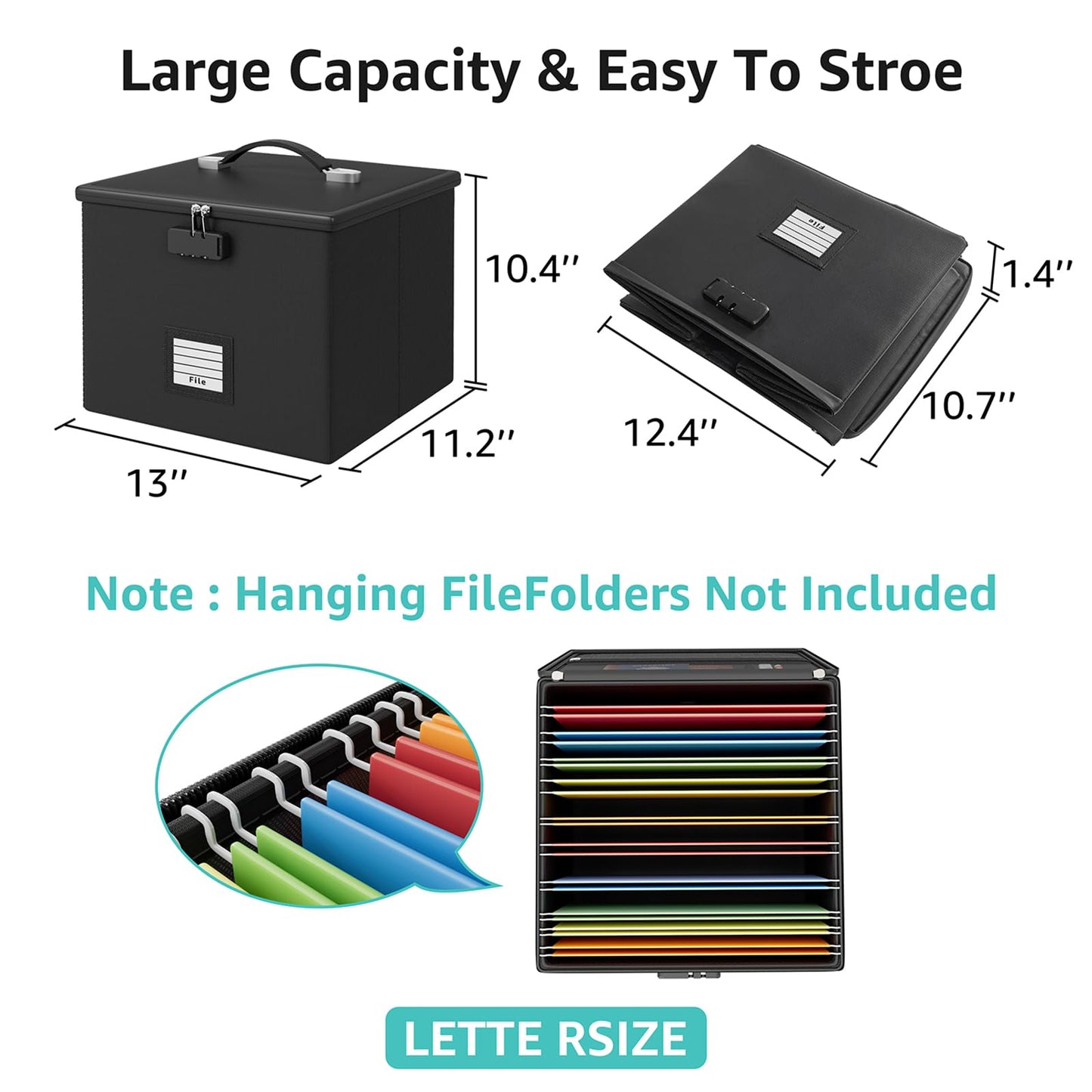 2 Pack Fireproof Document Box File Organizer - Portable Waterproof Fire Safe Locking Filing Storage Box with Handle for Hanging Letter Size Folder Important Document