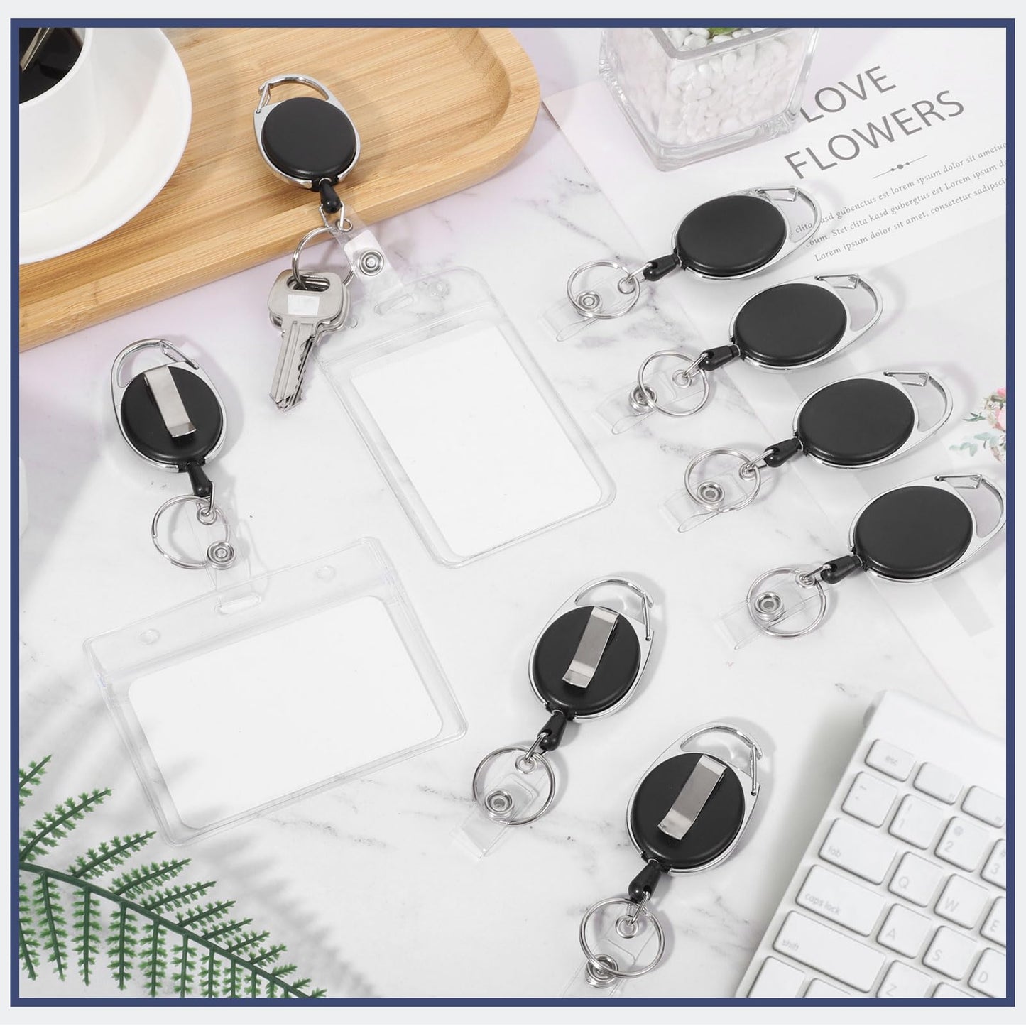 80 Pack Badge Reels Retractable ID Badge Holder with Carabiner Heavy Duty Badge Reel Clip and Key Chain for Work Office