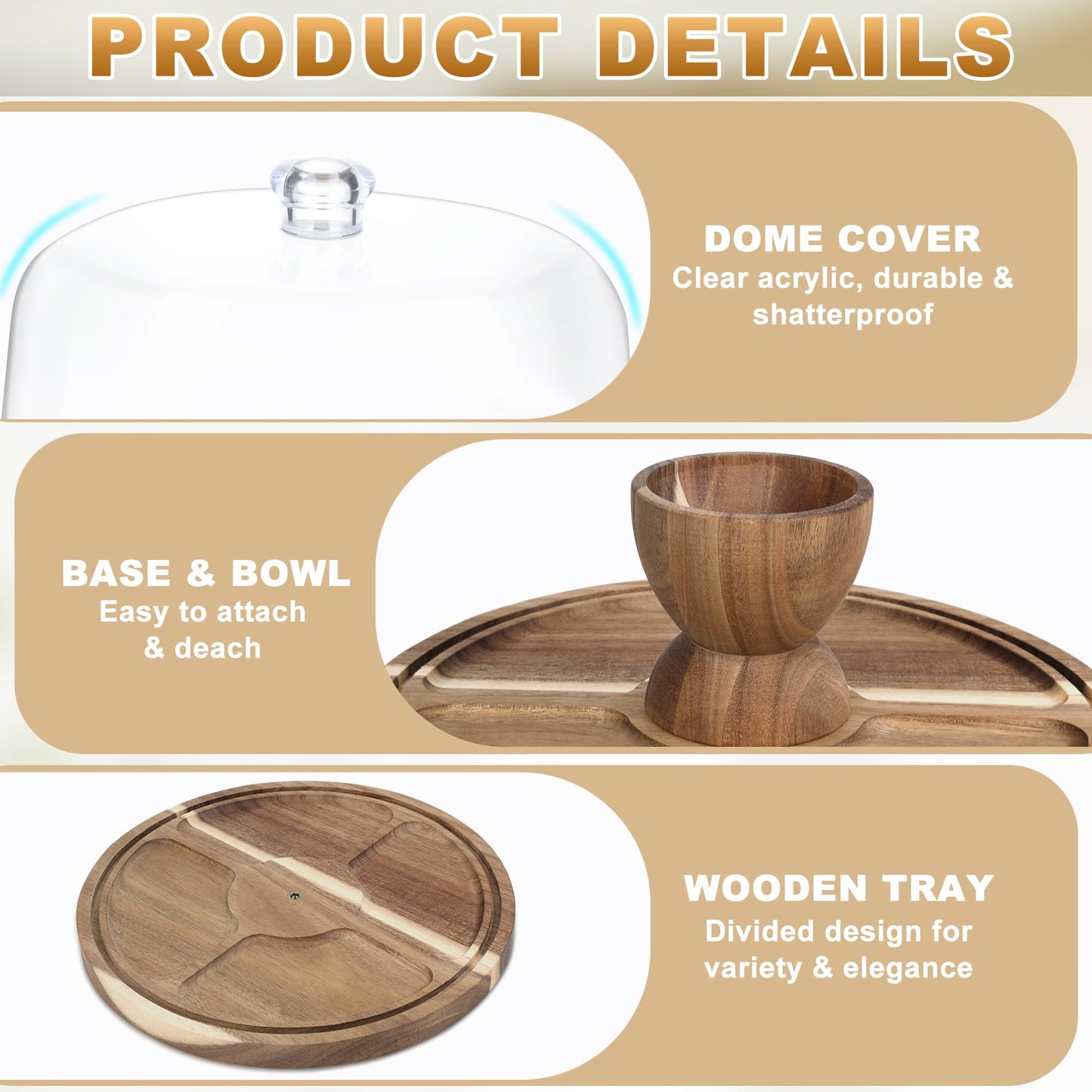 ASTROLIN Acacia Wood Cake Stand with Lid, 12'' Round Cake Holder with Clear Acrylic Cover, 2 in 1 Dessert Table Display Set & Charcuterie Board, Kitchen Decor for Birthday or Wedding