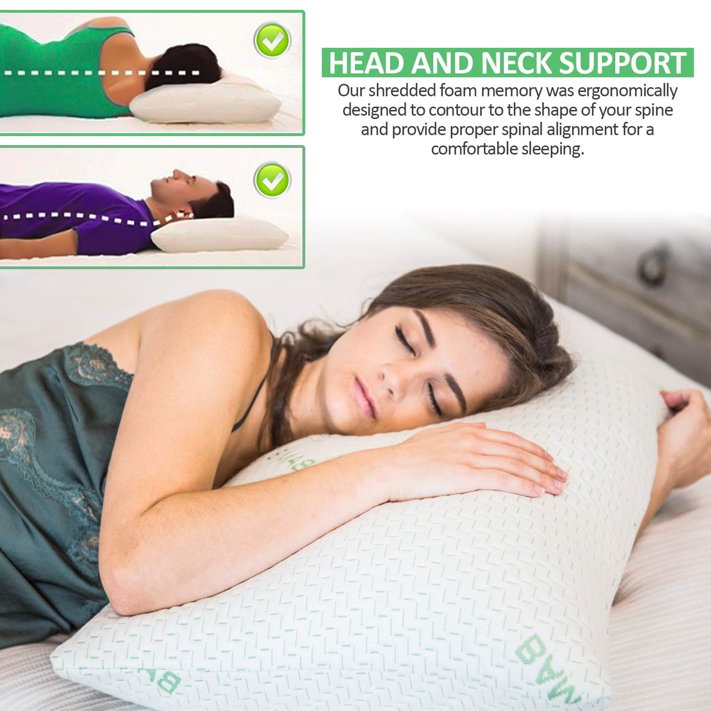 Elif King Size Pillows for Sleeping, Set of 2 – Cooling Shredded Memory Foam Pillow with Removable Cover for Back, Stomach & Side Sleepers, Rayon Derived from Bamboo, King (2 Pack)
