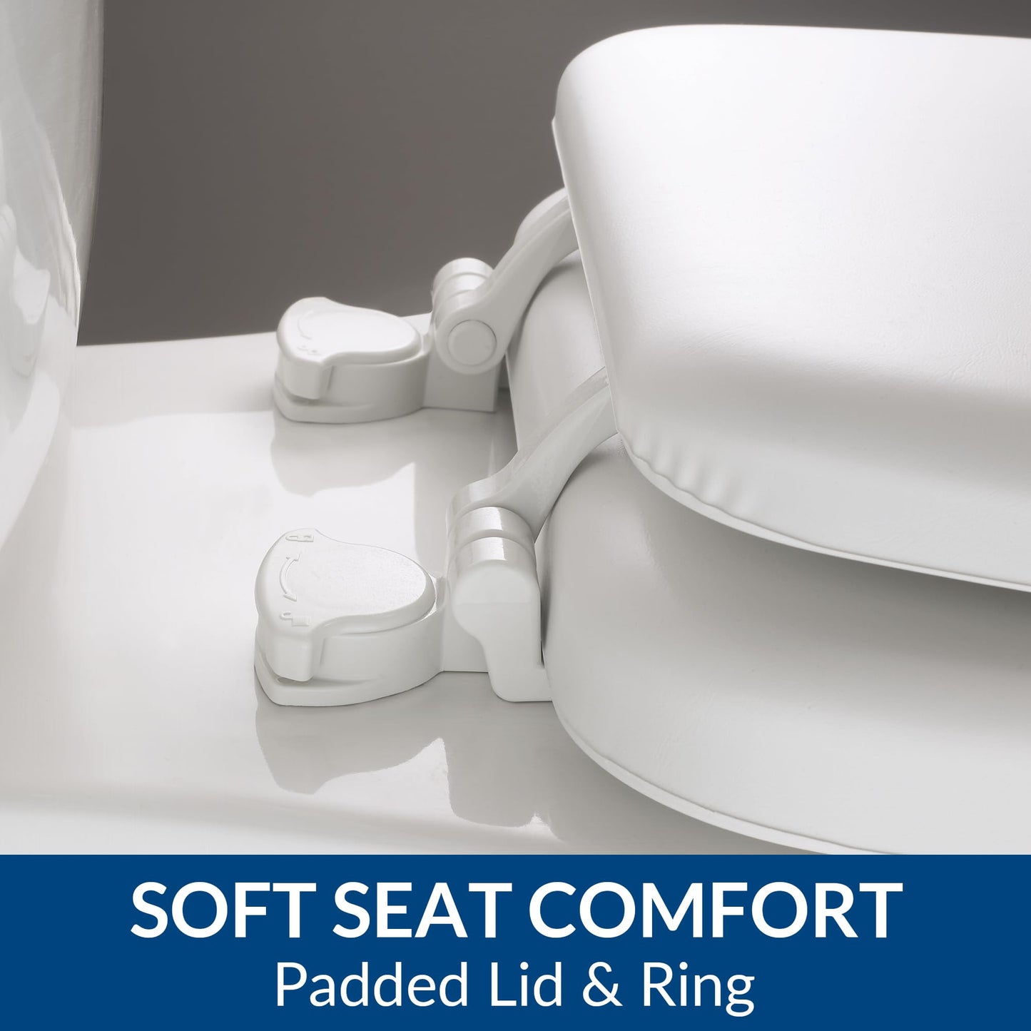 Mayfair Padded Toilet Seat, Cushioned Soft Vinyl over Wood Core Seat, Secure Hinges, Easy Clean, Made in USA, Elongated, White