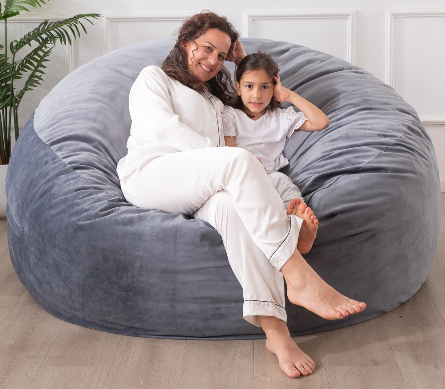 WhatsBedding 3 ft Bean Bag Chair,Large Bean Bag Chairs for Adults with Memory Foam Filling,Lazy Bean Bag Sofa for Living Room,Ultra Soft Velvet Fabric,Pull-Handle,Side-Pocket - 3 Foot,Dark Grey