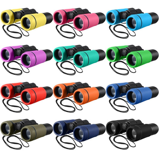 12 Pcs Kids Binoculars - Shock Proof, Folding, Small Telescope for Age 3-12 Boys & Girls - Educational Learning Binoculars for Hunting, Bird Watching, Camping & Outdoor