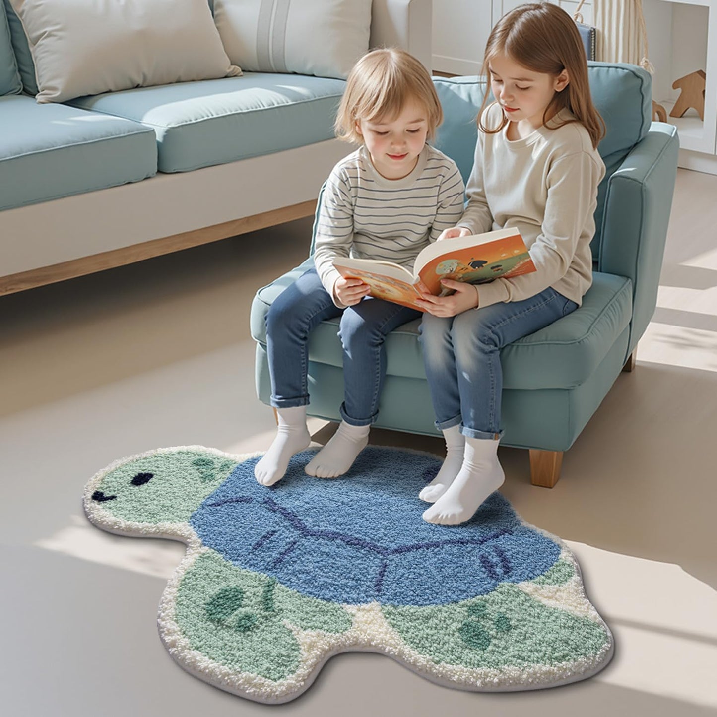 LUMI Cute Animal Bathroom Rugs, Plush Absorbent Bath Mats for Bathroom, Non-Slip Backing Washable Bath Mat, Ideal for Shower Sink Bathtub Room Decor, 20"x33", Blue Sea Turtle