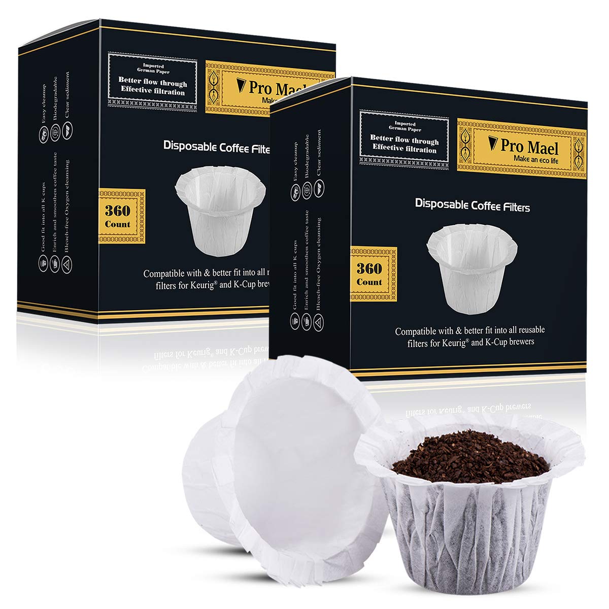 Pro Mael Disposable K Cup Coffee Filters Paper for Keurig Brewers Single Serve 1.0 and 2.0, Use with Reusable K Cup Pods, White (360 Count, Pack of 2)