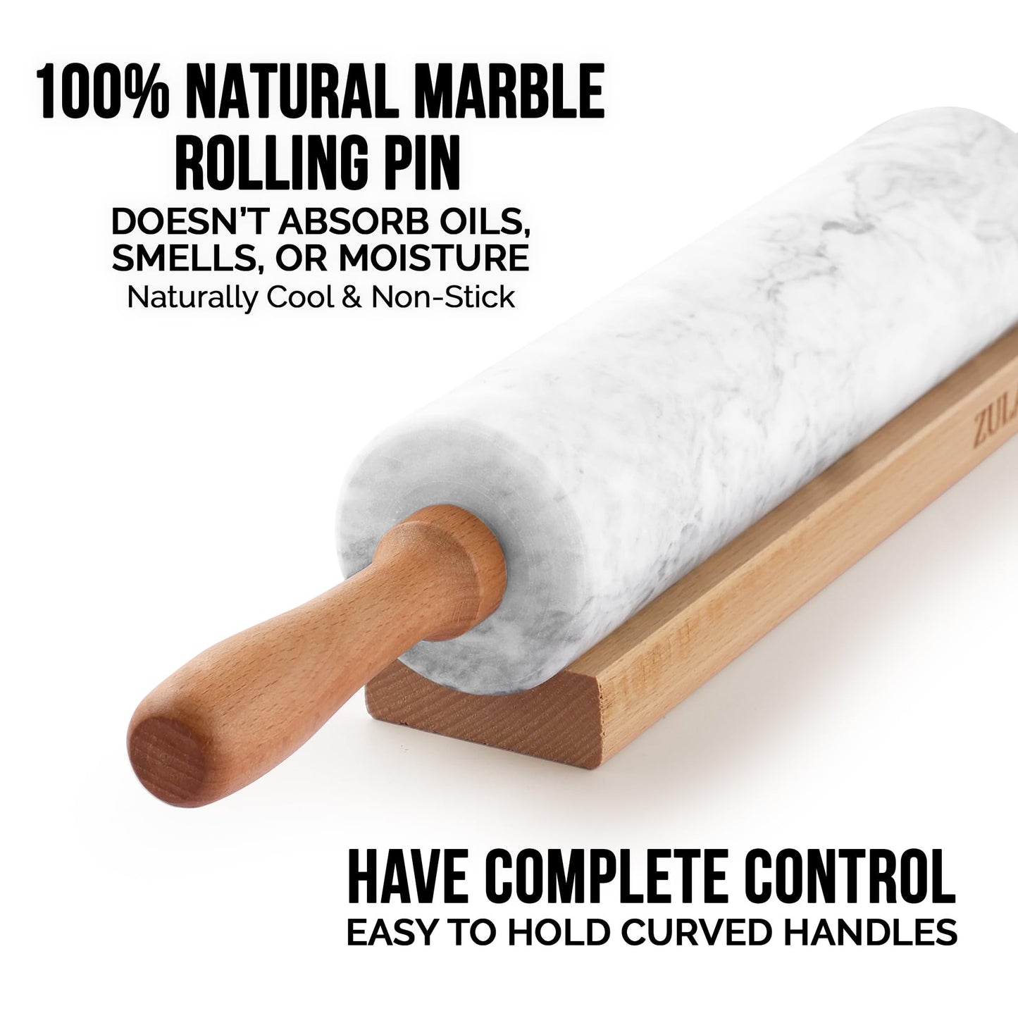 Zulay Kitchen 17-Inch Marble Rolling Pin With Stand - Polished Marble Rolling Pins For Baking With Long Beechwood Handle - Non-stick Roller Pin For Baking Pastries, Bread & Pizza