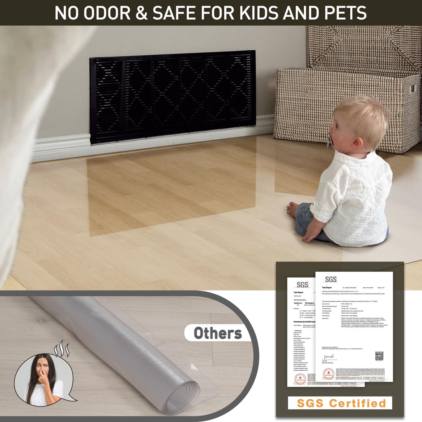 ZPAI Area Floor Mat for Under High Chair, 4'×6' Transparent No Slip Waterproof Vinyl Area Rug for Home, Spill Resistant Hard Floor Protector Cover for Kitchen, Easy Clean Splat Mat