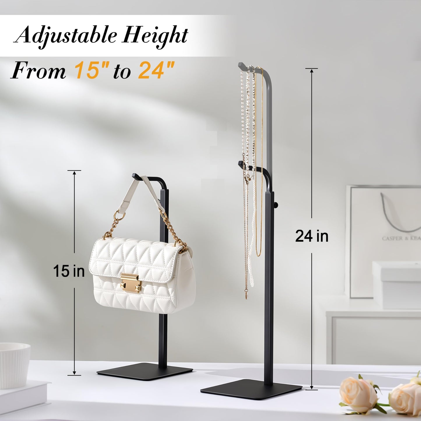 pickpiff Adjustable Purse Display Stands - Black Tabletop Display Holder for Handbags, Wreaths and Banners, for Home Closets, Retail Displays and Vendor Booths (2-Pack)