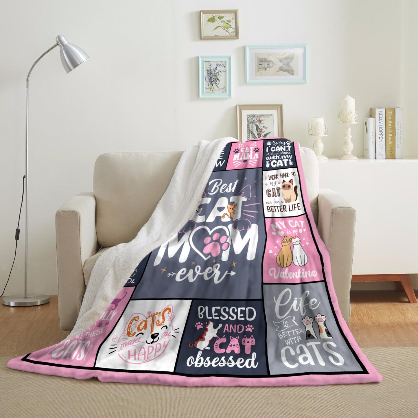 Settocos Cat Mom Gifts Blanket 50"x60", Mothers Day Birthday Gifts for Cat Lovers for Women, Cats Lovers Gifts for Women, Funny Cats Themed Gifts, Cat Lady Mom Mother Present