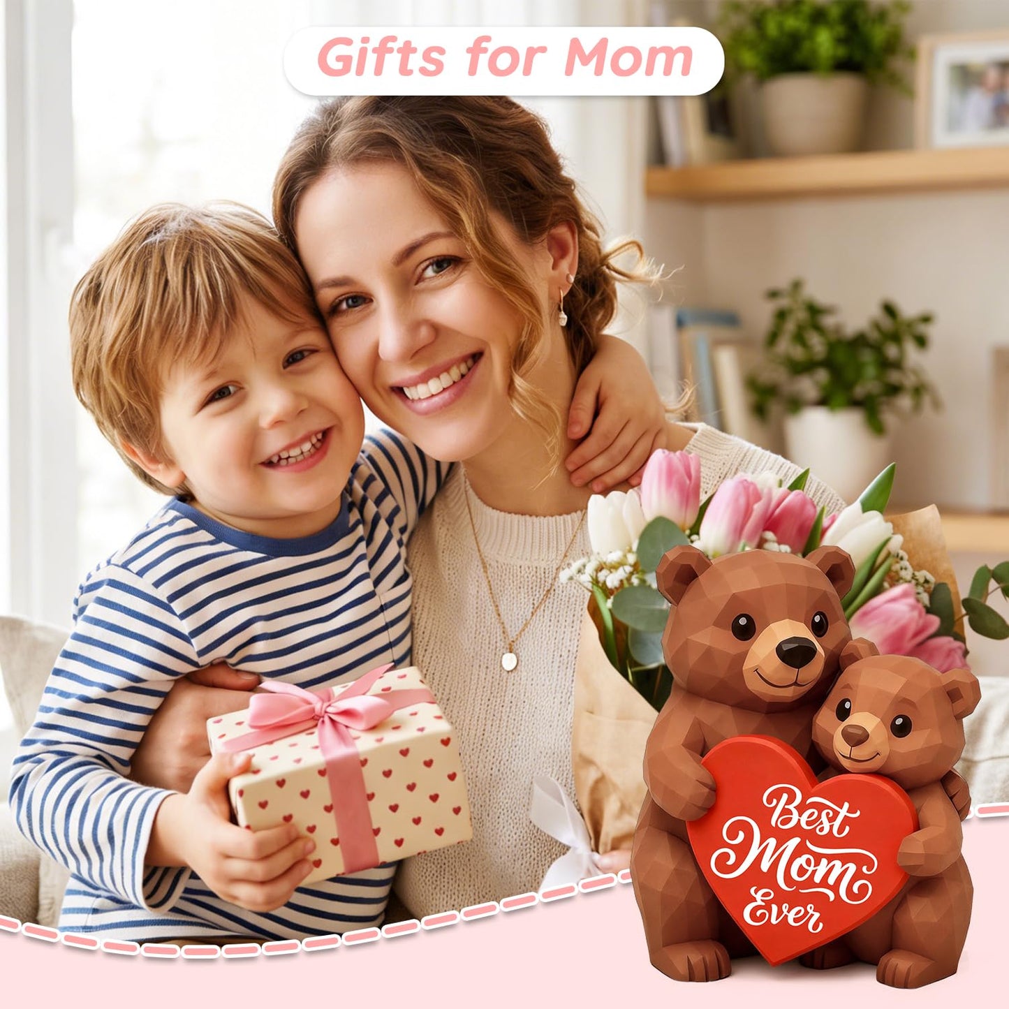 MAMAGIFTREE Gifts for Mom from Daughter Son, Unique Mothers Day - Mama Bear & Cub Figurine with Best Mom Ever Heart, Sentimental Birthday Gifts for Women, Cute Desk Decor for Mother