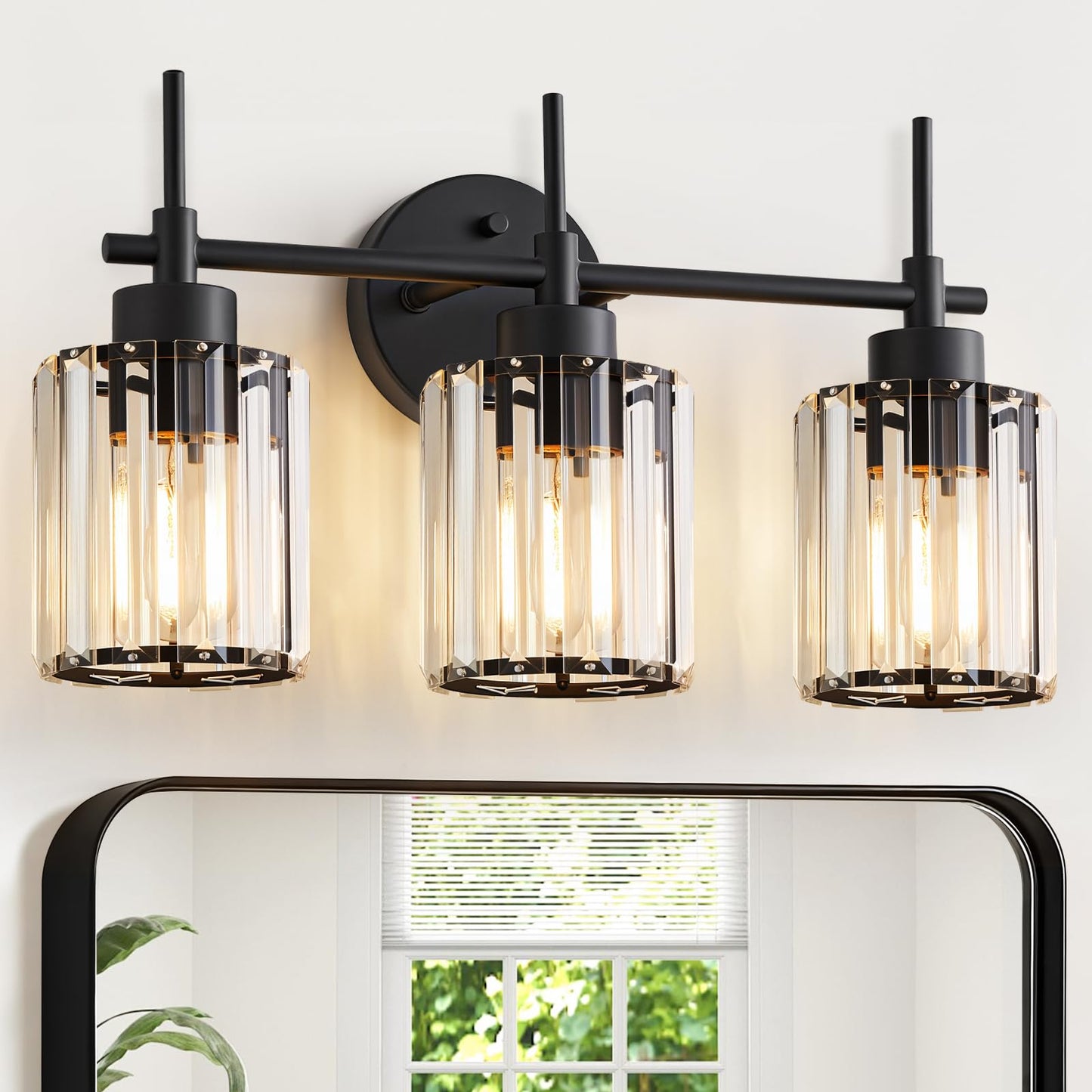 EJIAXIN 3 Light Black Crystal Vanity Light, Modern Bathroom Vanity Light Over Mirror, Up and Down Mount Wall Sconce Lighting for Bathroom Bedroom Living Room Hallway