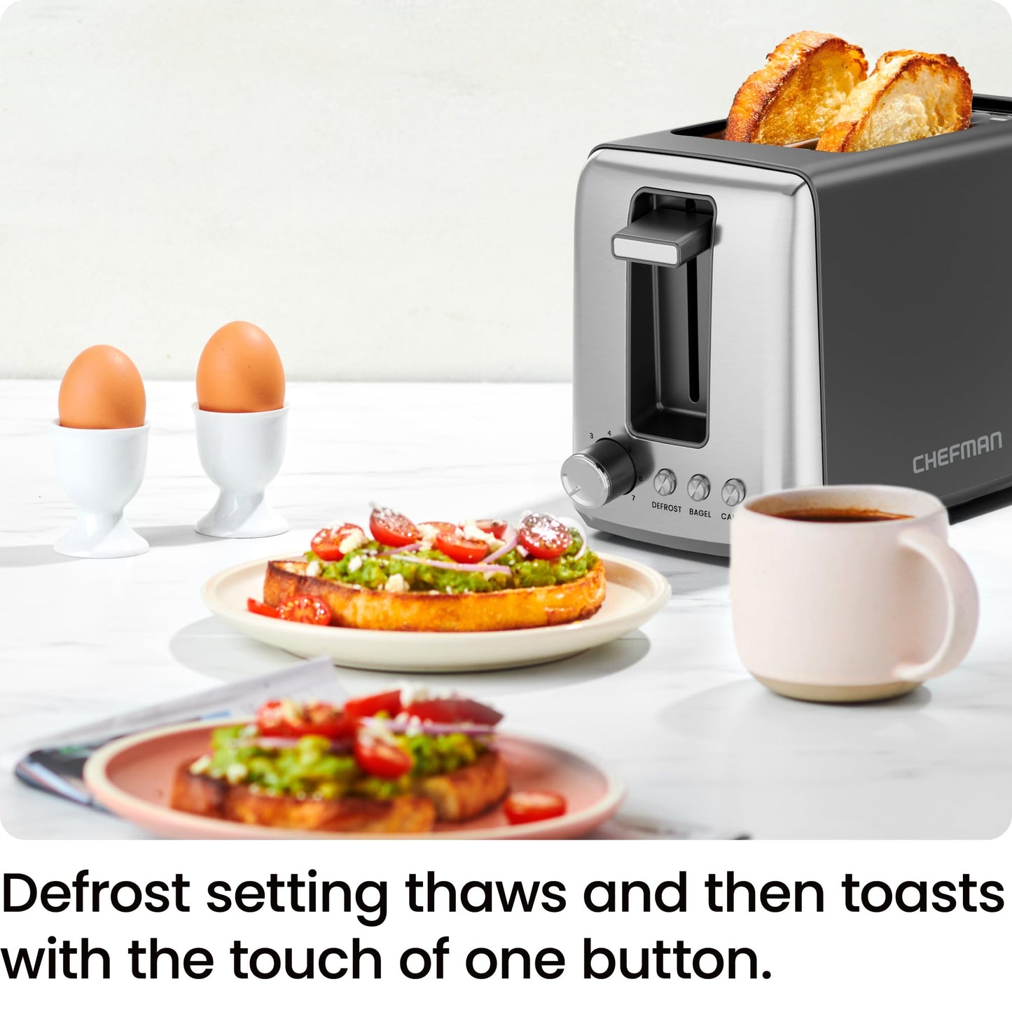 Chefman 2 Slice Toaster, 7 Shade Settings, Removable Crumb Tray, Thick Bread and Bagel Toaster with Defrost and Cancel Buttons – Black