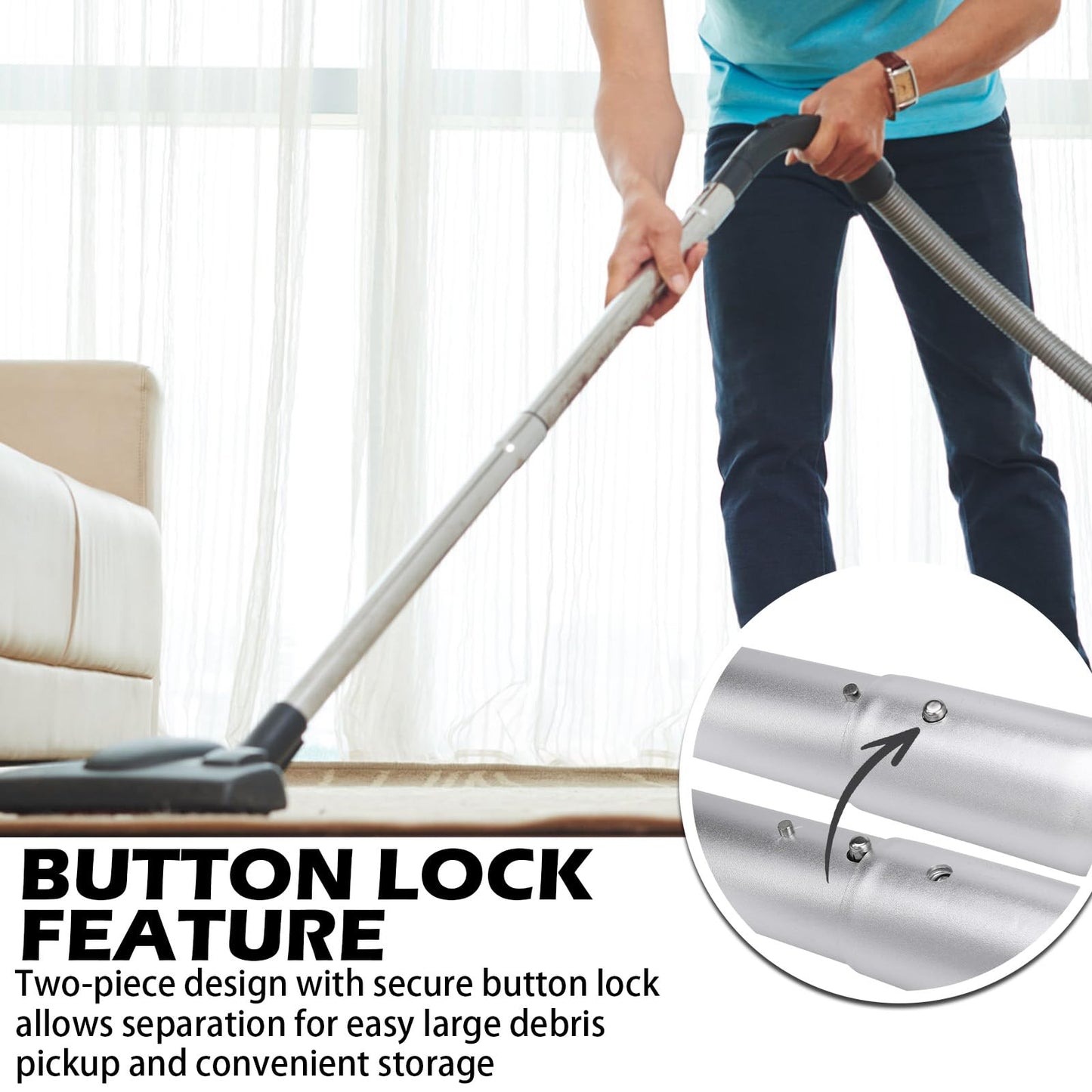 2-Piece Aluminum Vacuum Wand, 56-Inch, Button Lock Design, Replacement for ProTeam 101338, Compatible with Sanitaire, ProTeam, Tennant, Sandia, Mercury, Karcher, vilfisk, Mosquito, Hawke Vacuums
