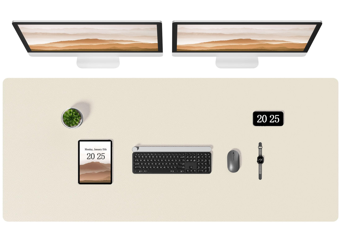 Aothia Leather Desk Pad Protector, Office Desk Mat, Large Mouse Pad, Laptop Desk Pad, Non-Slip PU Leather Desk Blotter, Waterproof Desk Writing Pad for Office and Home (Beige, 55" x 24")