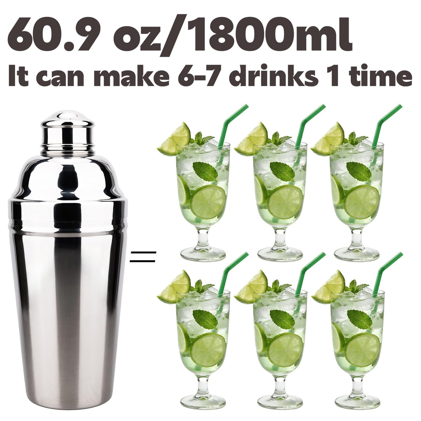 MeowvCraft 60oz Large Cocktail Shaker, Stainless Steel Bartender Professional Drink Shakers with Built-In Strainer, Martini Shaker Bar Home Mixology Tool, Sliver Large Drink Mixer Bartending Tool