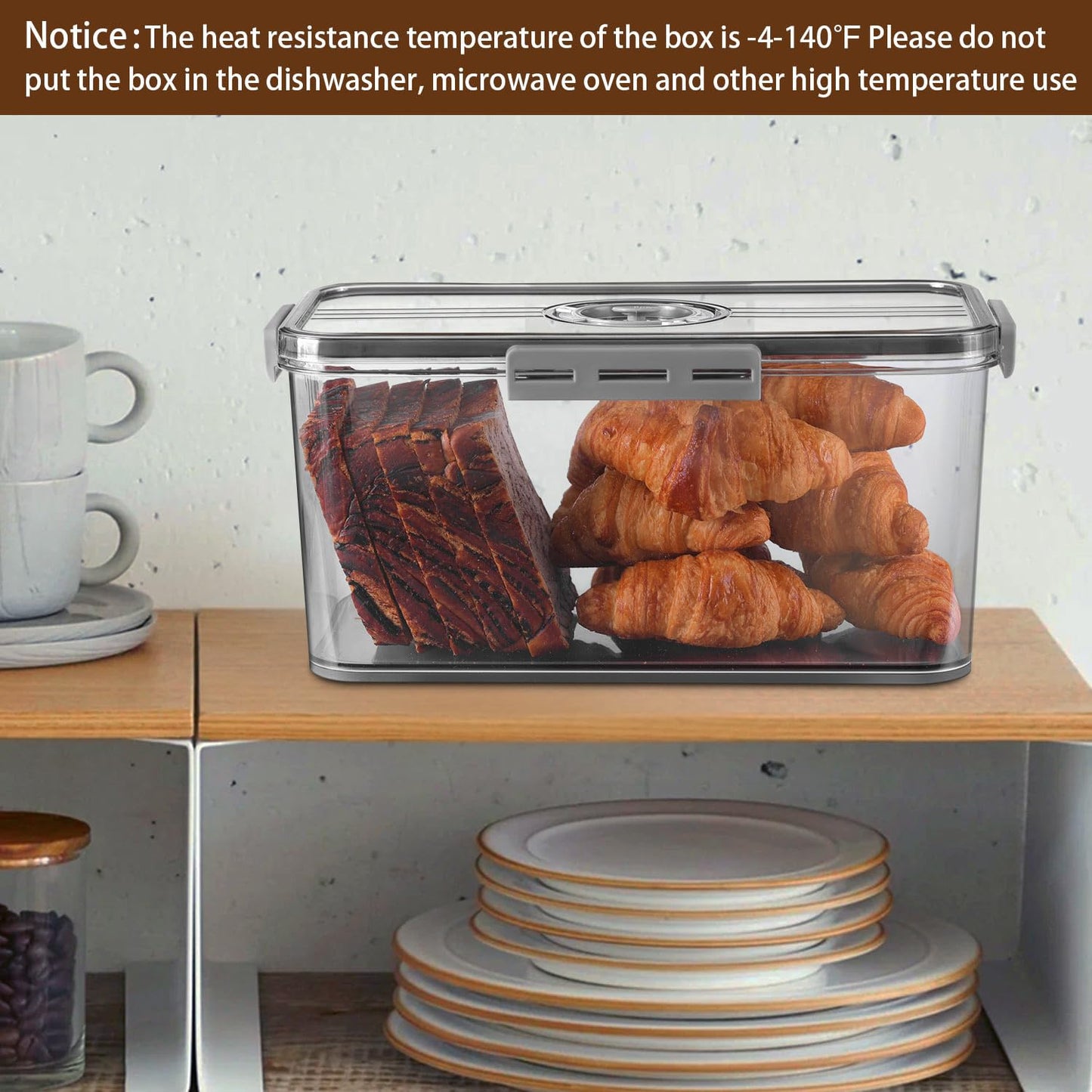 Gifhomfix Bread Box Bread Boxes for Kitchen Counter Airtight, Time Recording Bread Storage Container with Lid, Bread Keeper for Homemade Bread, Toast, Bagel, Donut and Cookies, LARGE Dark Grey